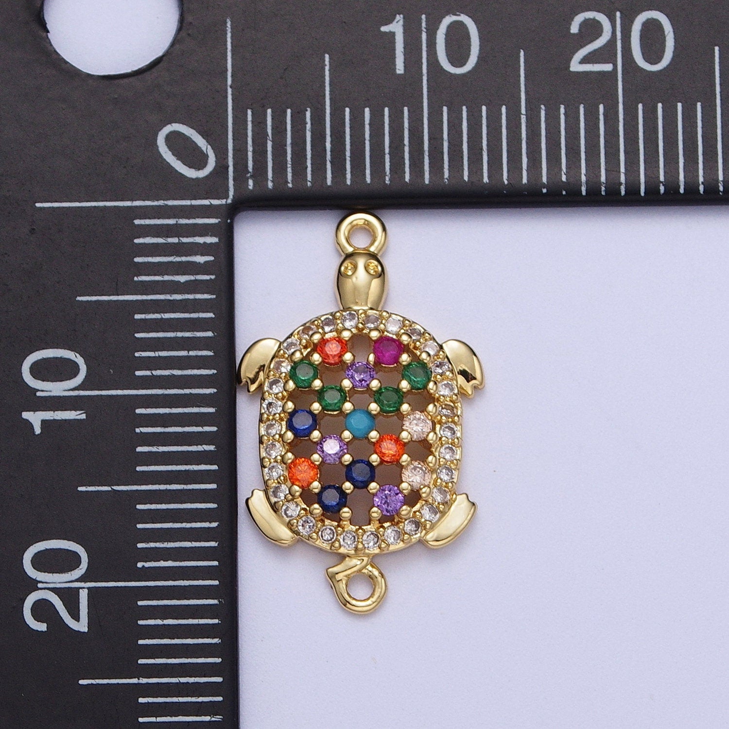 Gold Mesh Turtle Charm Connector, 14K Gold Filled Colorful Micro Paved CZ Tortoise Sea Life Link Connector | G-566