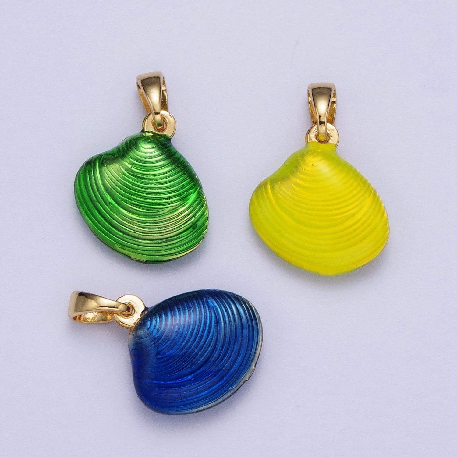 18.7x13.3mm Dainty Neon Colored Clam Shell Pendant, 24K Gold Plated Sea Shell Neon Charm, Beach Sea Life Seashell Charm | X-537~X-539