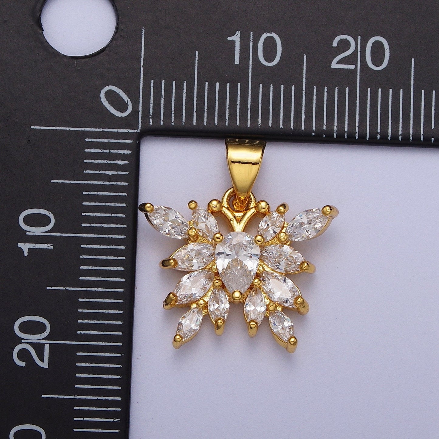 Gold Butterfly Pendant, 24K Gold Plated Large Clear Micro Paved Marquise Cut CZ Butterflies Mariposa Charm | X-682