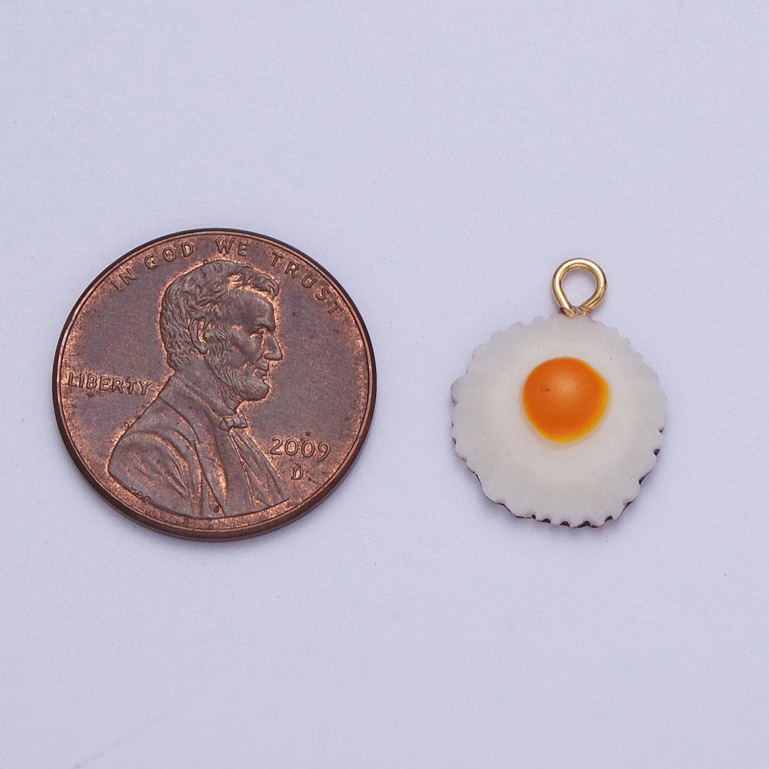 Breakfast Sunny Side Up Egg Pendant, 24K Gold Plated Enamel Food Egg Charm | X-732