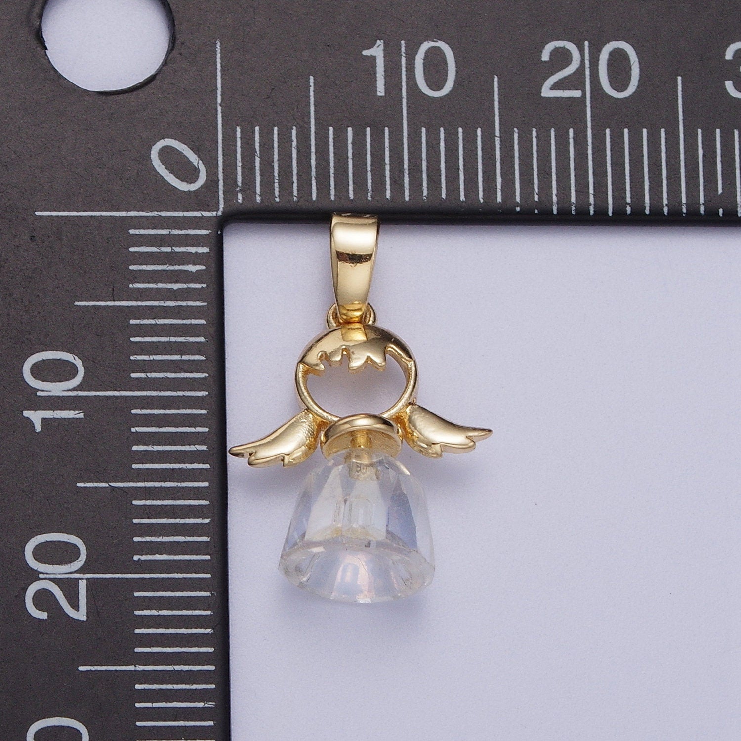 Gold Little Angel Girl Pendant, 24K Gold Plated Cubic Zirconia Glass Angel Girl Charm | X-547
