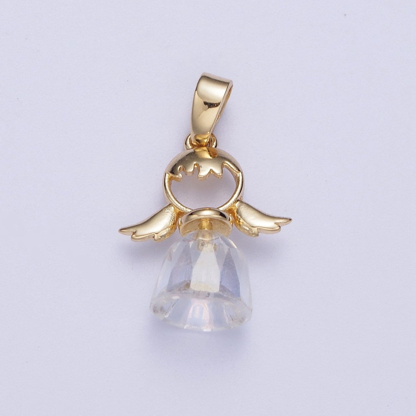 Gold Little Angel Girl Pendant, 24K Gold Plated Cubic Zirconia Glass Angel Girl Charm | X-547