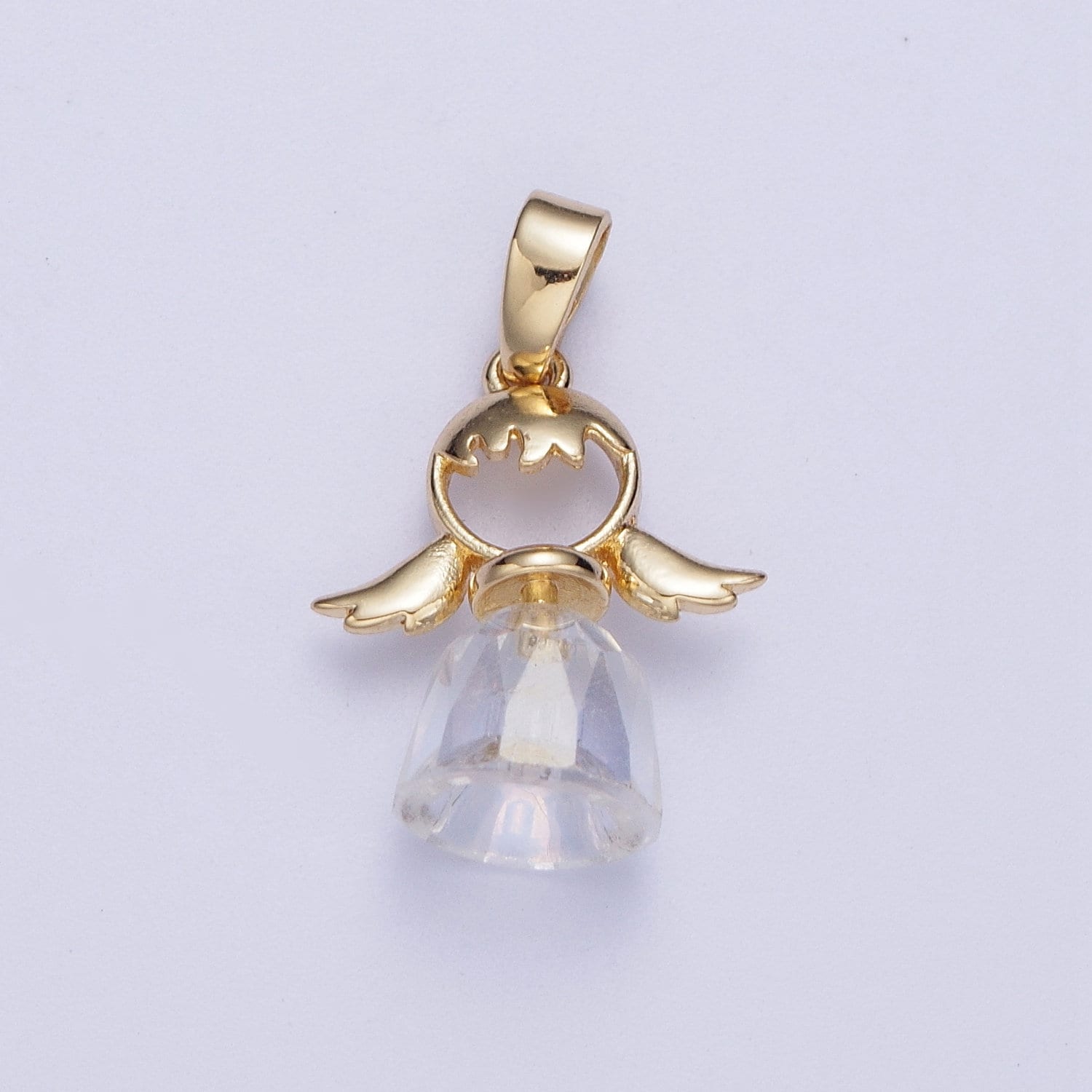 Gold Little Angel Girl Pendant, 24K Gold Plated Cubic Zirconia Glass Angel Girl Charm | X-547