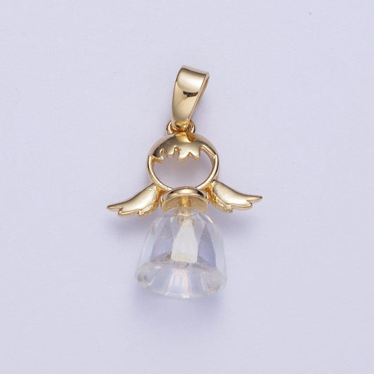 Gold Little Angel Girl Pendant, 24K Gold Plated Cubic Zirconia Glass Angel Girl Charm | X-547