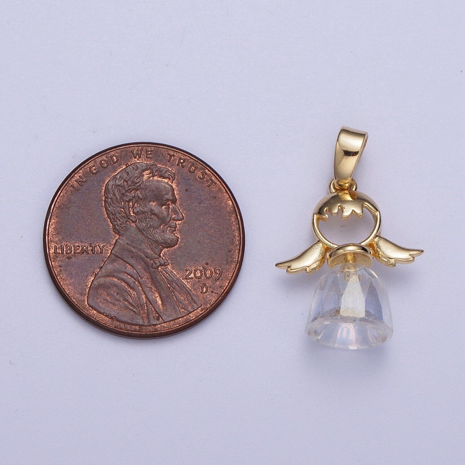 Gold Little Angel Girl Pendant, 24K Gold Plated Cubic Zirconia Glass Angel Girl Charm | X-547
