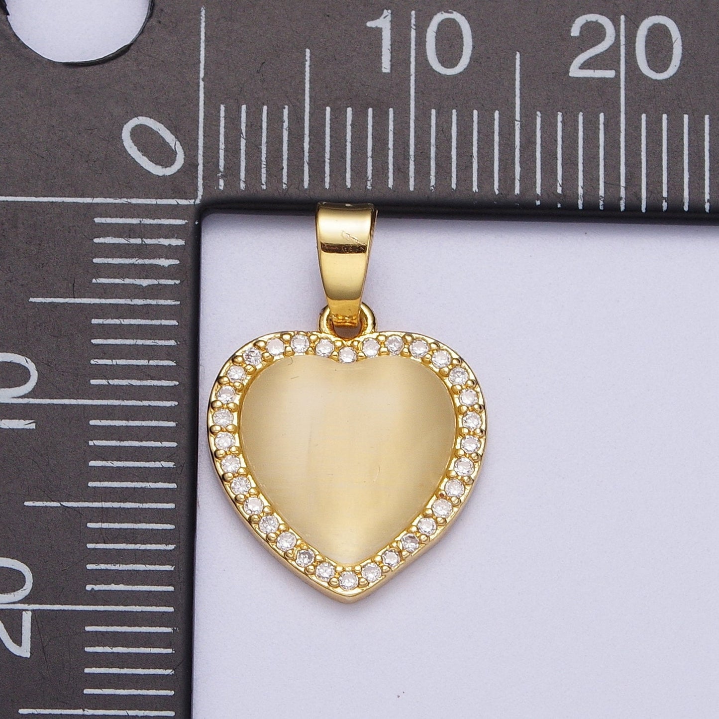 Gold CZ Heart Pendant, Dainty 24K Gold Plated Clear Micro Paved CZ Love Heart Charm | X-675