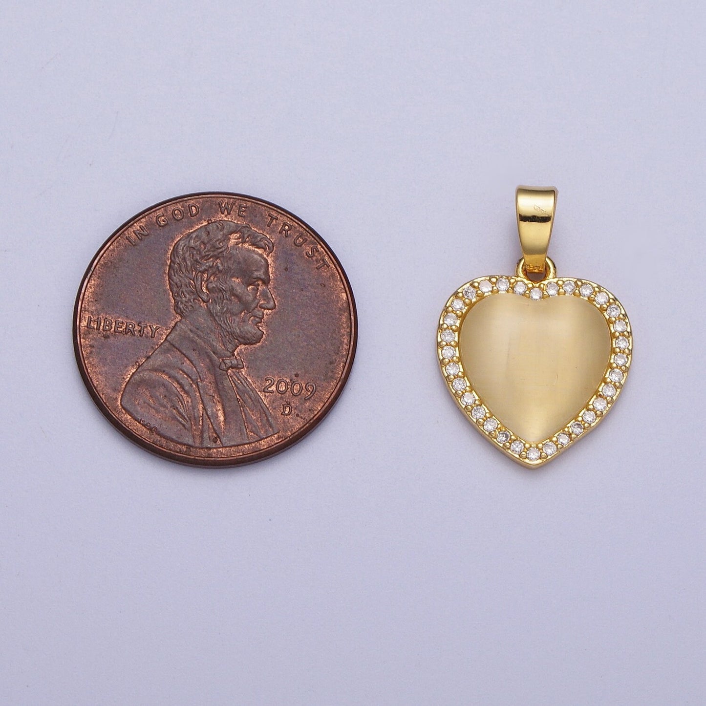 Gold CZ Heart Pendant, Dainty 24K Gold Plated Clear Micro Paved CZ Love Heart Charm | X-675