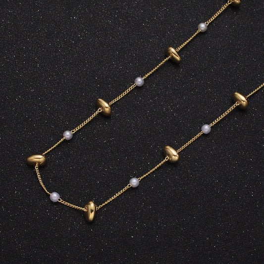 Unfinished Gold Pearl and Flat Stone Oval Beaded Satellite Chain by Yard, 24K Gold Plated CCB Wholesale Bulk Satellite Roll Chain | ROLL-834