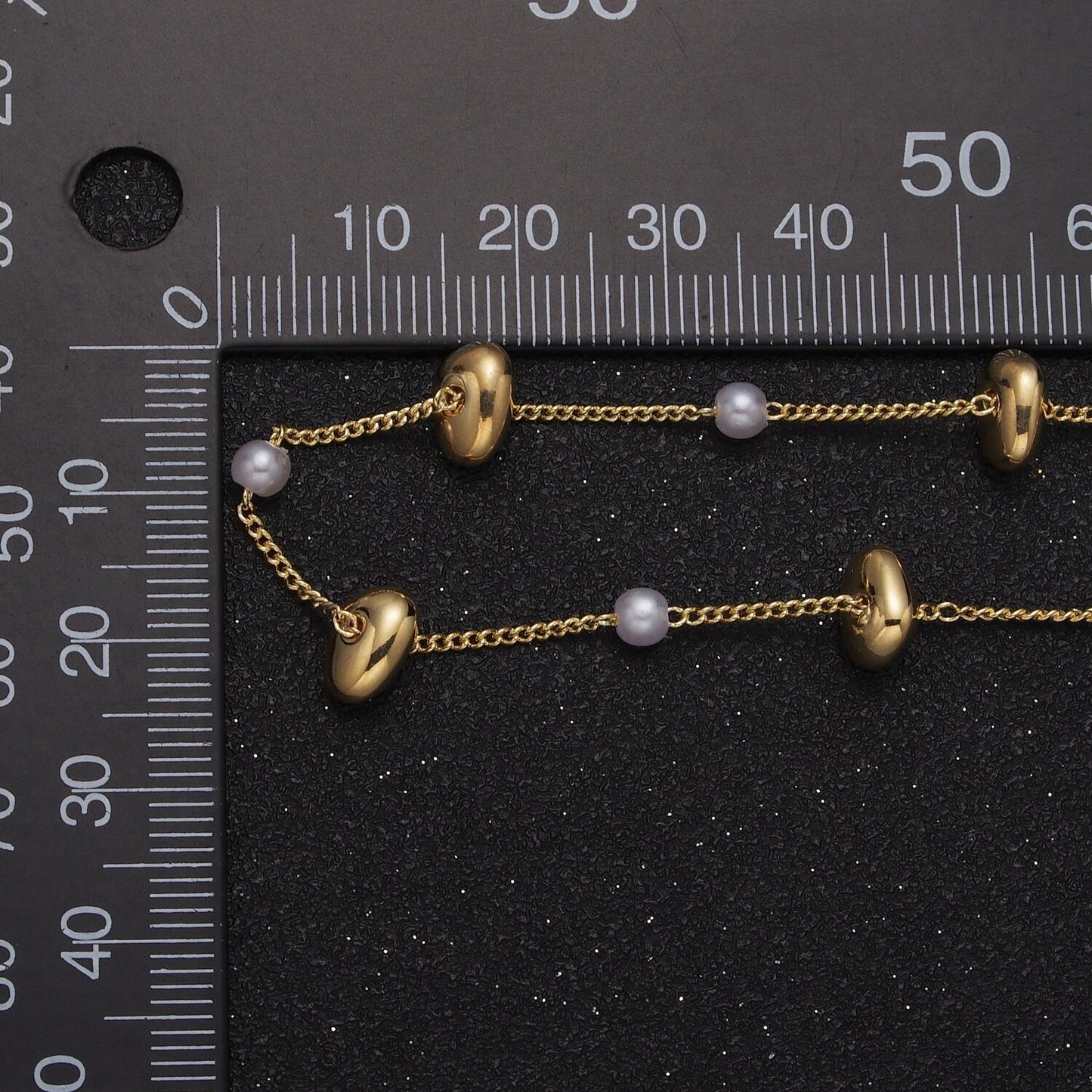 Unfinished Gold Pearl and Flat Stone Oval Beaded Satellite Chain by Yard, 24K Gold Plated CCB Wholesale Bulk Satellite Roll Chain | ROLL-834