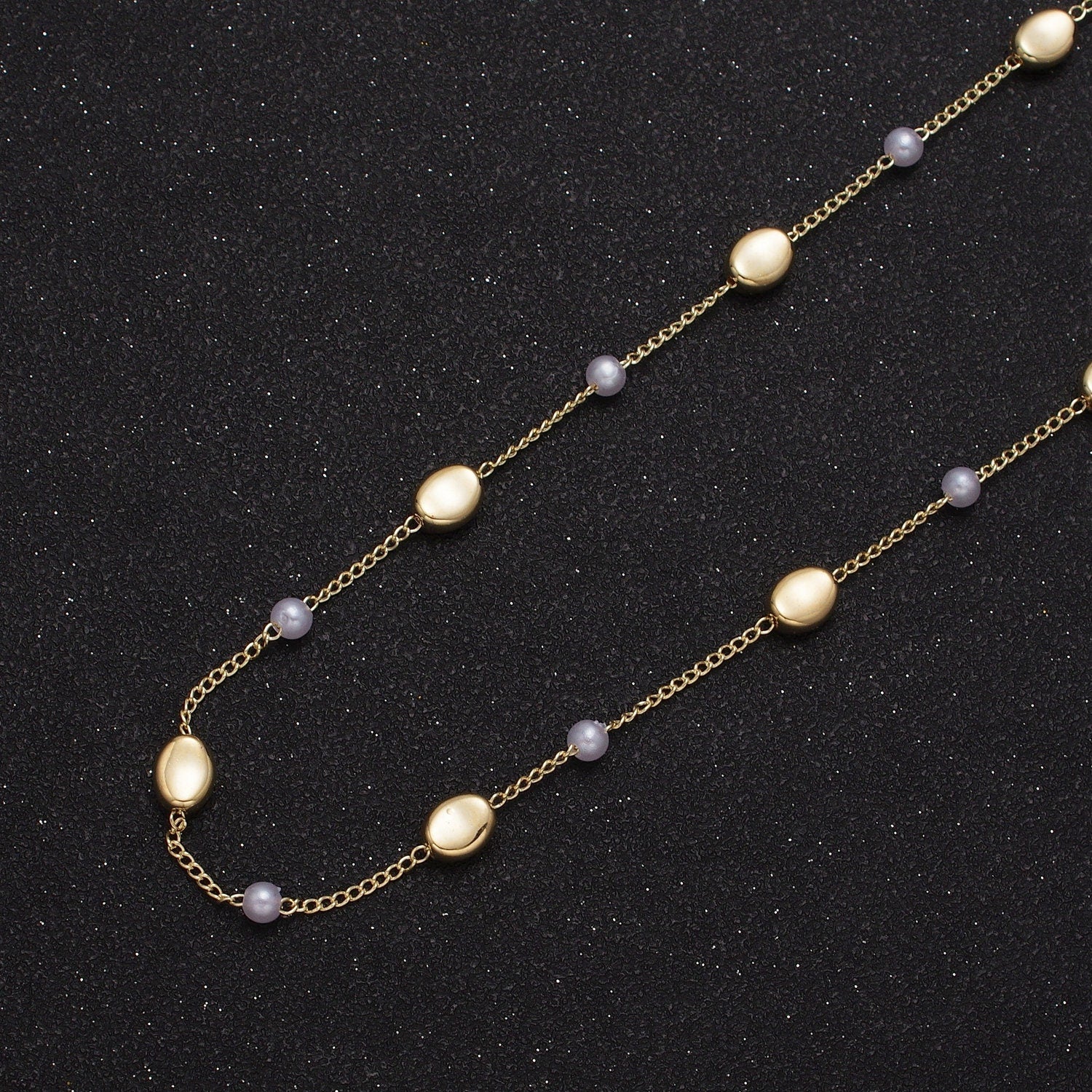 Unfinished Gold Pearl and Round Oval Beaded Satellite Chain by Yard, 24K Gold Plated CCB Wholesale Bulk Satellite Roll Chain | ROLL-835