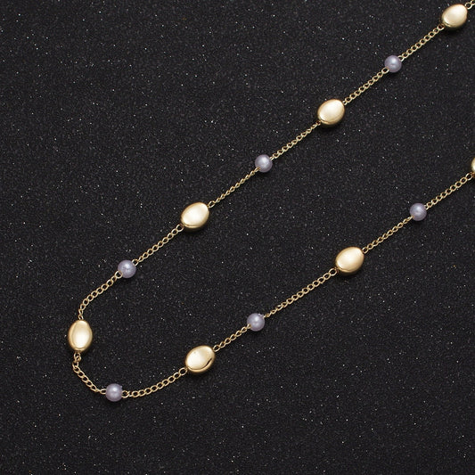 Unfinished Gold Pearl and Round Oval Beaded Satellite Chain by Yard, 24K Gold Plated CCB Wholesale Bulk Satellite Roll Chain | ROLL-835