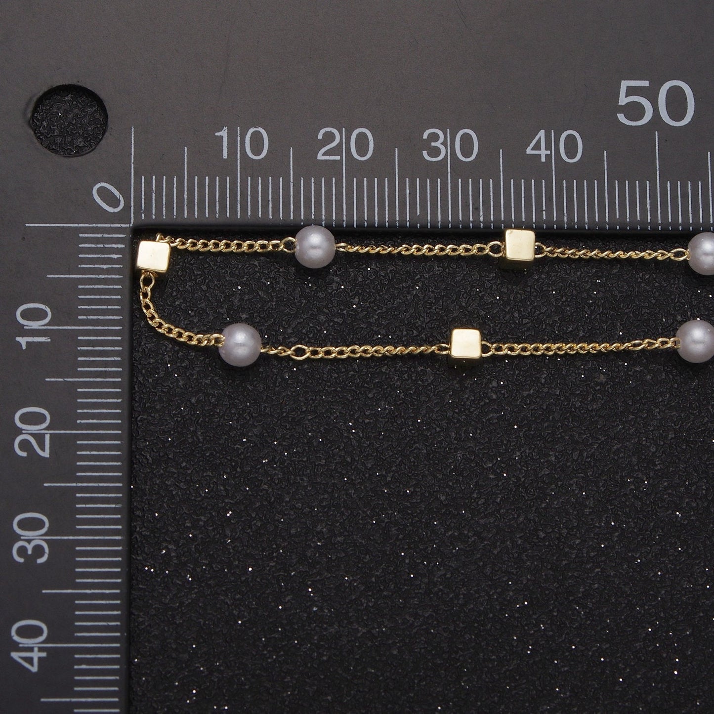Unfinished Gold Pearl and Square Beaded Satellite Chain by Yard, 24K Gold Plated CCB Wholesale Bulk Satellite Roll Chain | ROLL-836