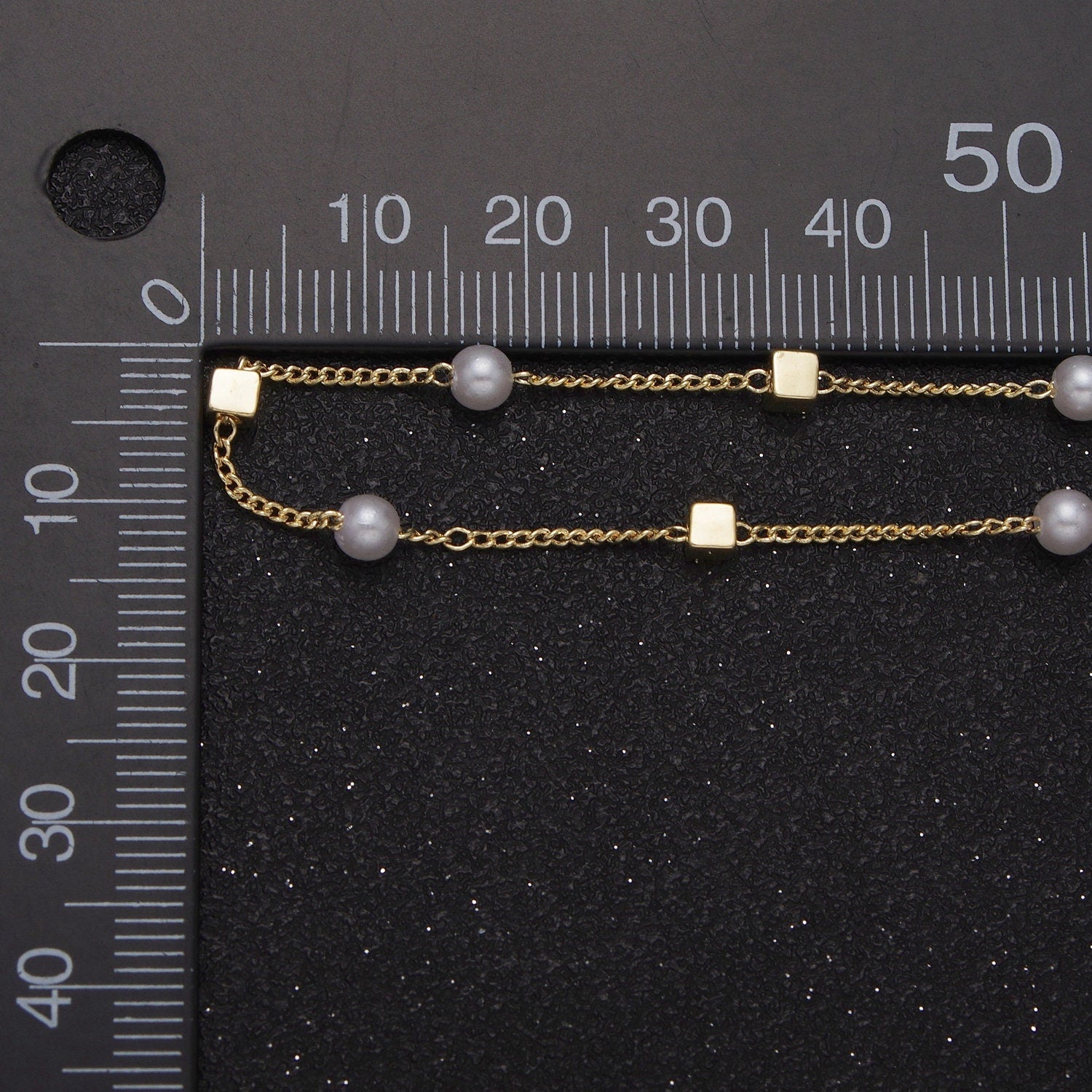 Unfinished Gold Pearl and Square Beaded Satellite Chain by Yard, 24K Gold Plated CCB Wholesale Bulk Satellite Roll Chain | ROLL-836