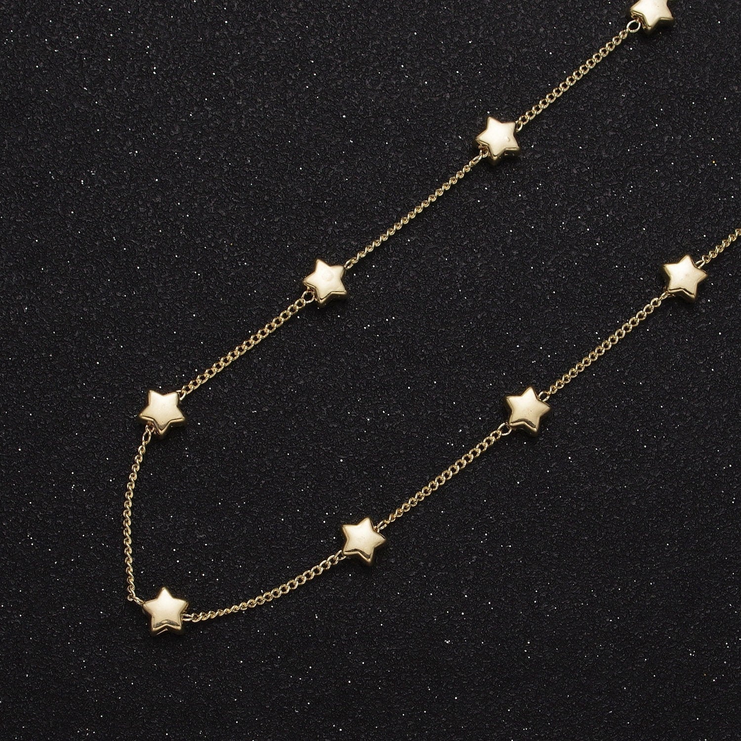Unfinished Gold Stars Beaded Satellite Chain by Yard, 24K Gold Plated CCB Wholesale Bulk Satellite Roll Chain | ROLL-837