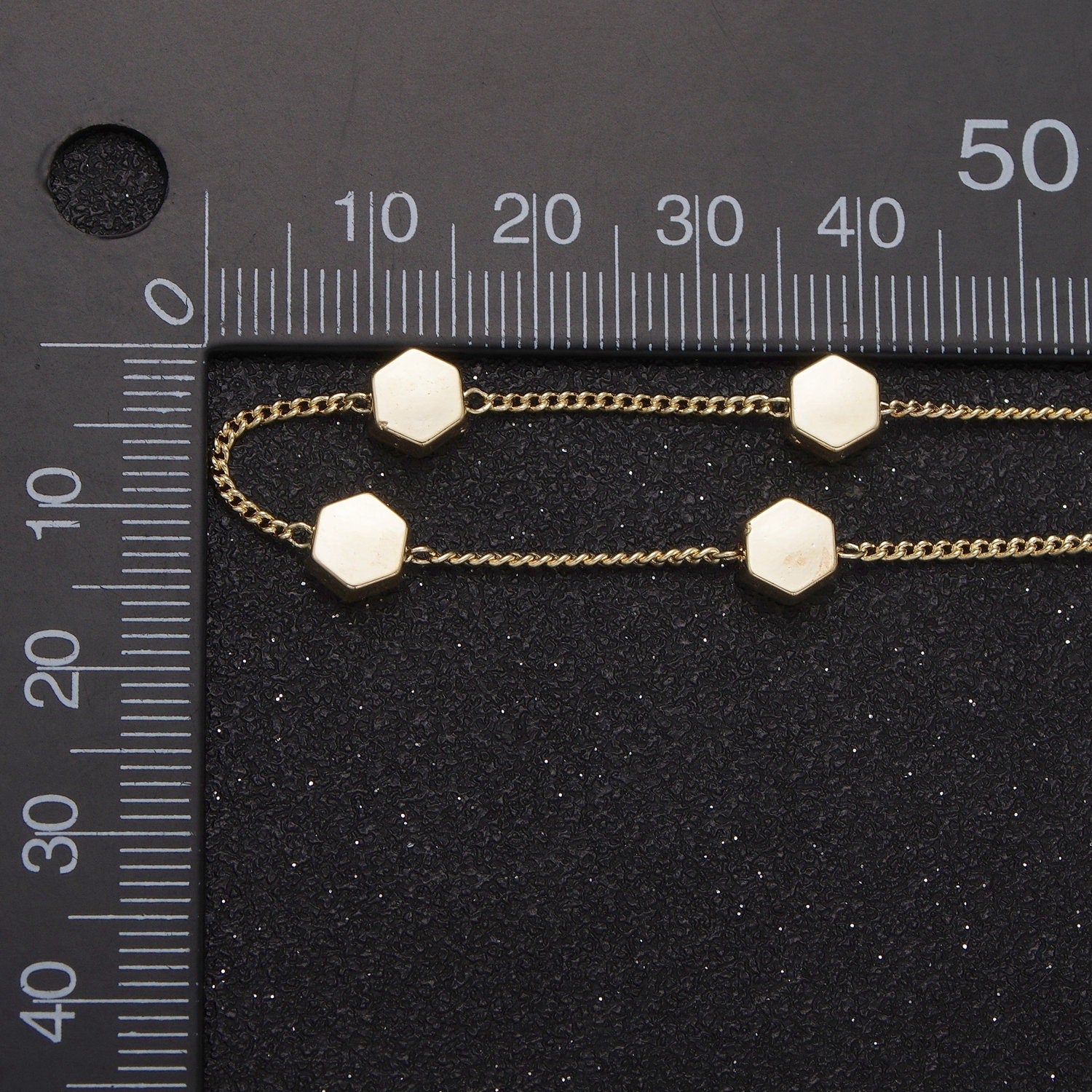 Unfinished Gold Mini Hexagons Beaded Satellite Chain by Yard, 24K Gold Plated CCB Wholesale Bulk Satellite Roll Chain | ROLL-838