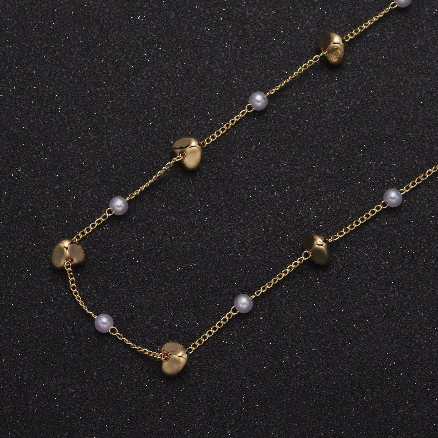 Unfinished Gold Pearl and Triangle-Shaped Beaded Satellite Chain by Yard, 24K Gold Plated CCB Wholesale Bulk Satellite Roll Chain | ROLL-841