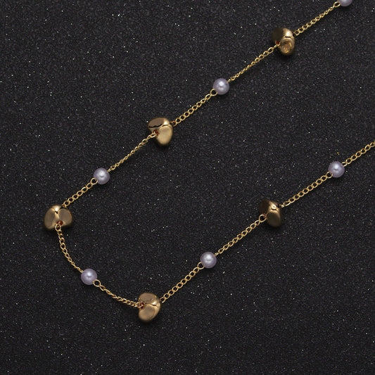 Unfinished Gold Pearl and Triangle-Shaped Beaded Satellite Chain by Yard, 24K Gold Plated CCB Wholesale Bulk Satellite Roll Chain | ROLL-841