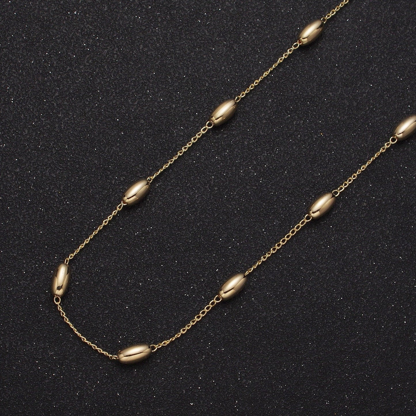 Unfinished Gold Mini Oblong Oval Beaded Satellite Chain by Yard, 24K Gold Plated CCB Wholesale Bulk Satellite Roll Chain | ROLL-843