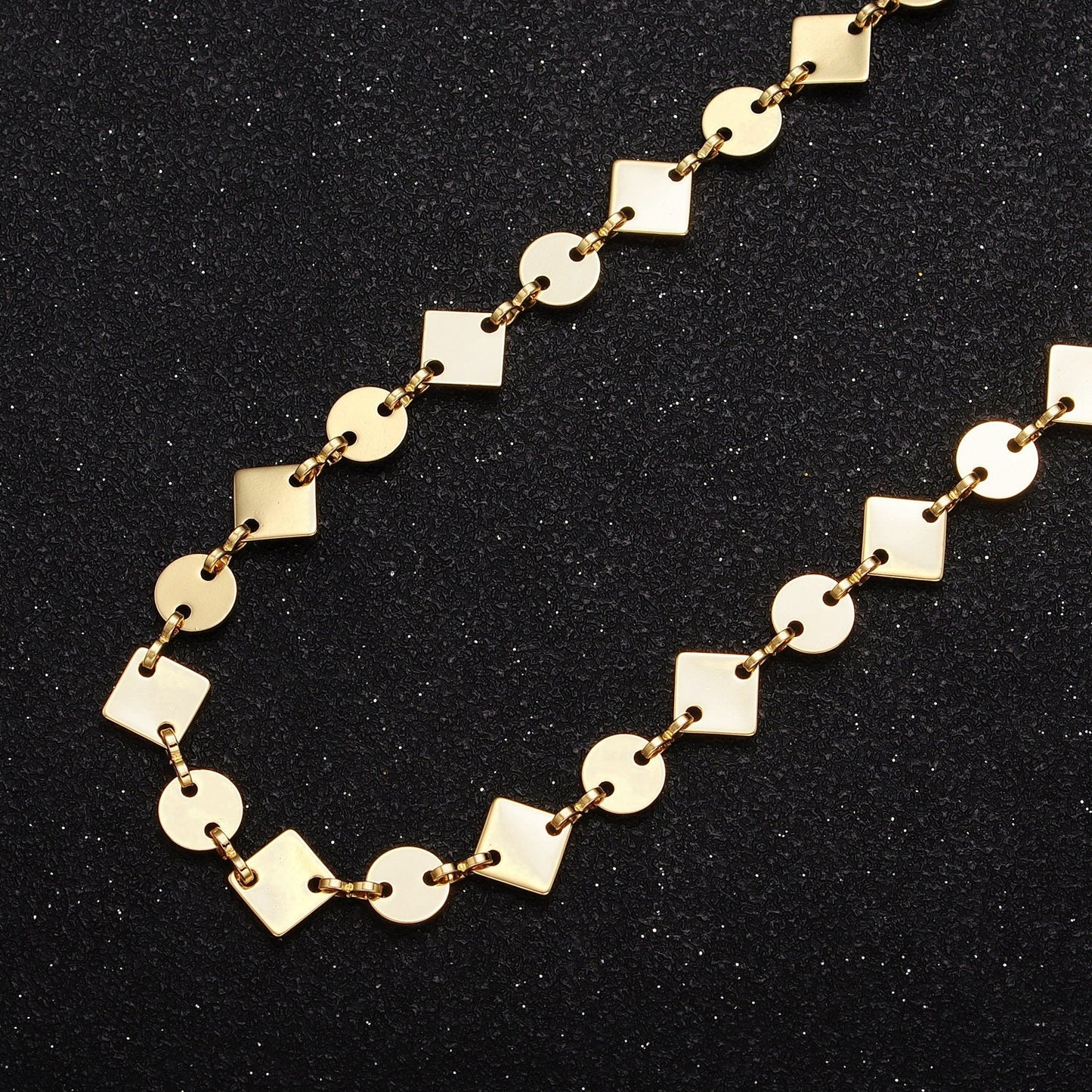 8.0mm Gold Rhombus Circles Anchor Chain w. Figure Eight Link by Yard, 24K Gold Filled Wholesale Bulk Diamond Circles Roll Chain | ROLL-846