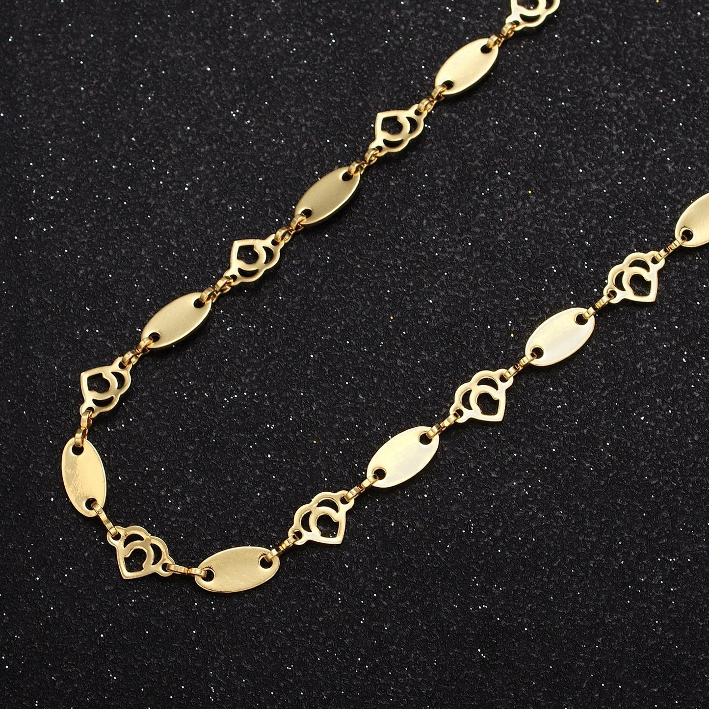 24K Gold Filled 6.0mm Unfinished Oval Anchor Chain & Hearts w. Figure Eight Connector Bulk Wholesale Roll Chain by Yard | ROLL-858