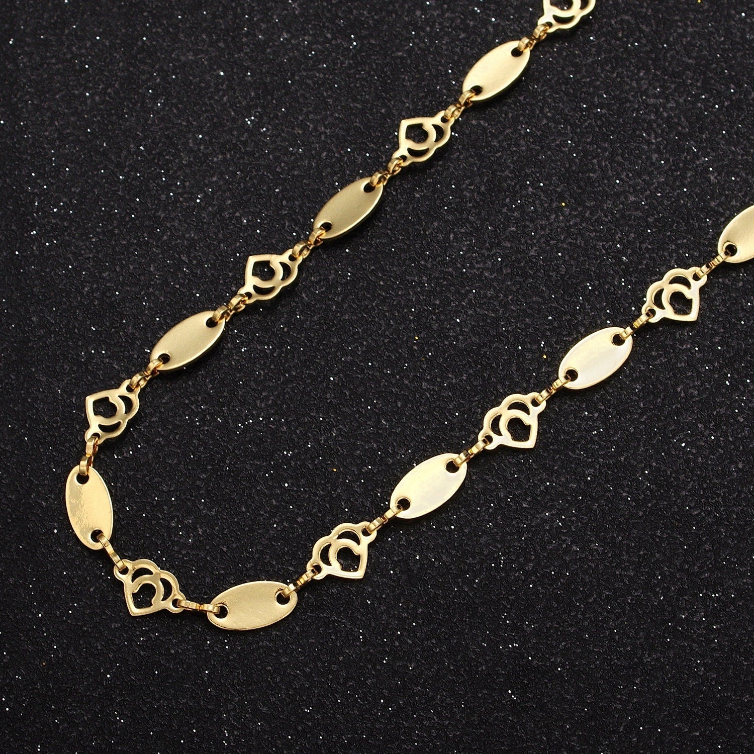 24K Gold Filled 6.0mm Unfinished Oval Anchor Chain & Hearts w. Figure Eight Connector Bulk Wholesale Roll Chain by Yard | ROLL-858