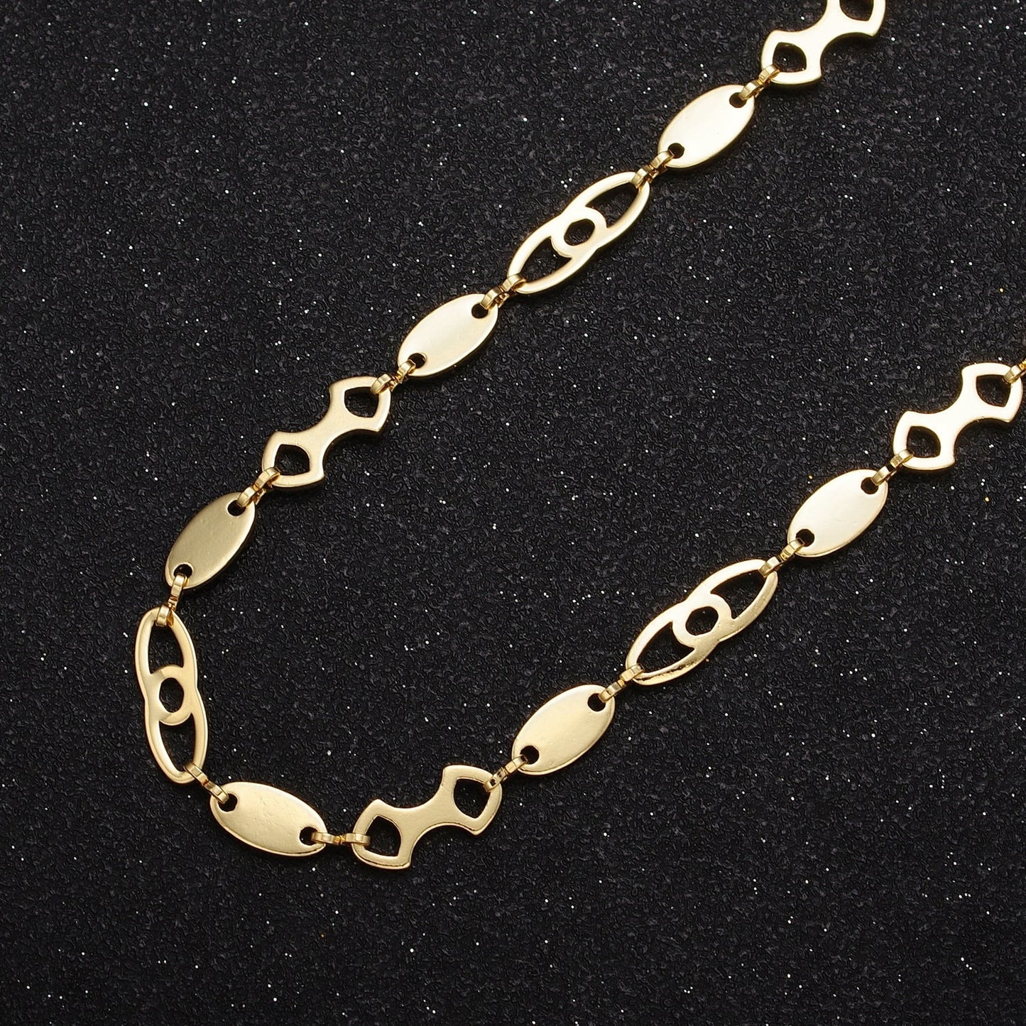 6.5mm Gold Alternating Decorative Anchor Oval Links w. Figure Eight Link by Yard, 24K Gold Filled Wholesale Bulk Roll Chain | ROLL-863