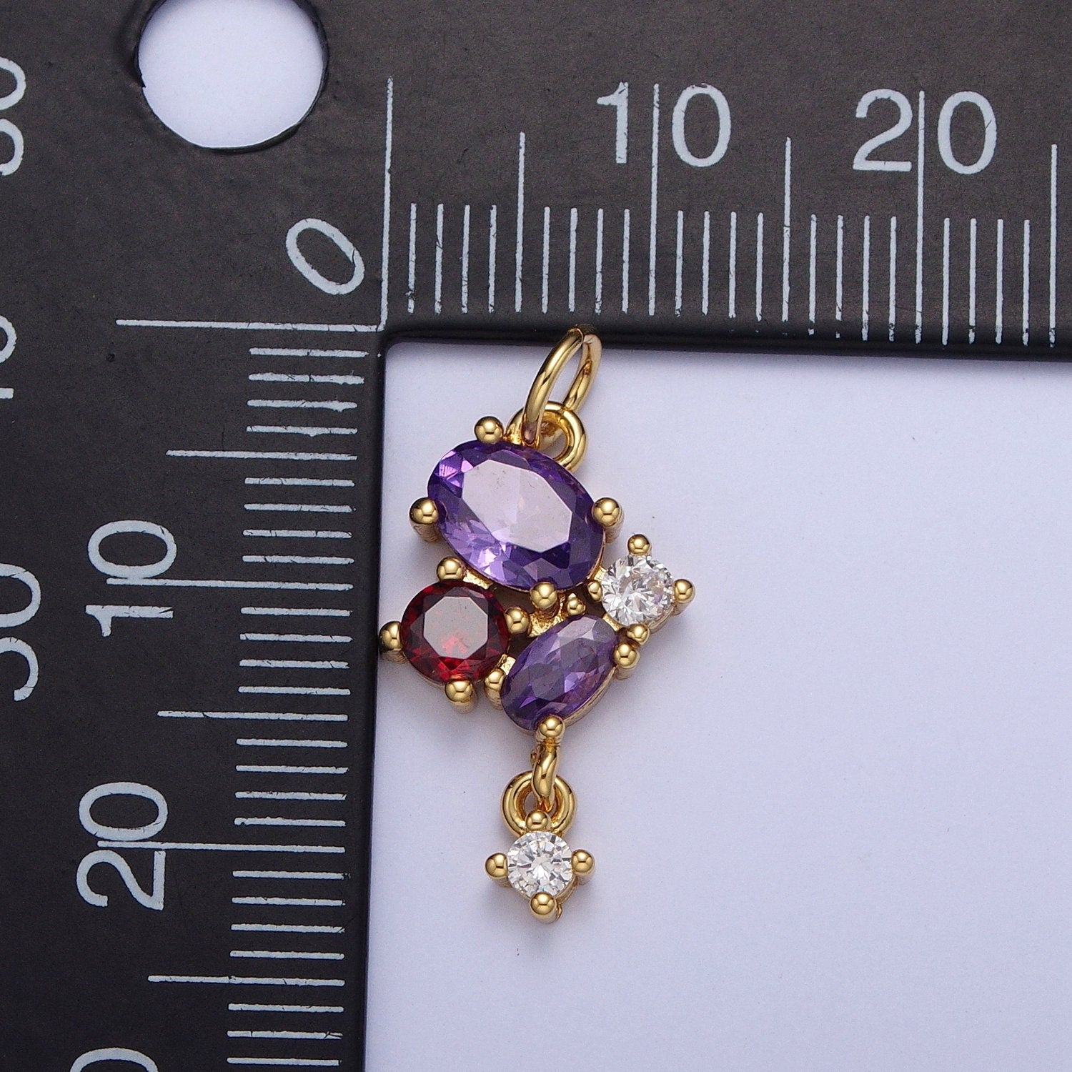Gold Abstract Linked CZ Geometric Ovals Circles Pendant, 24K Gold Plated Micro Pave CZ Crystals Linked Charm | C-857