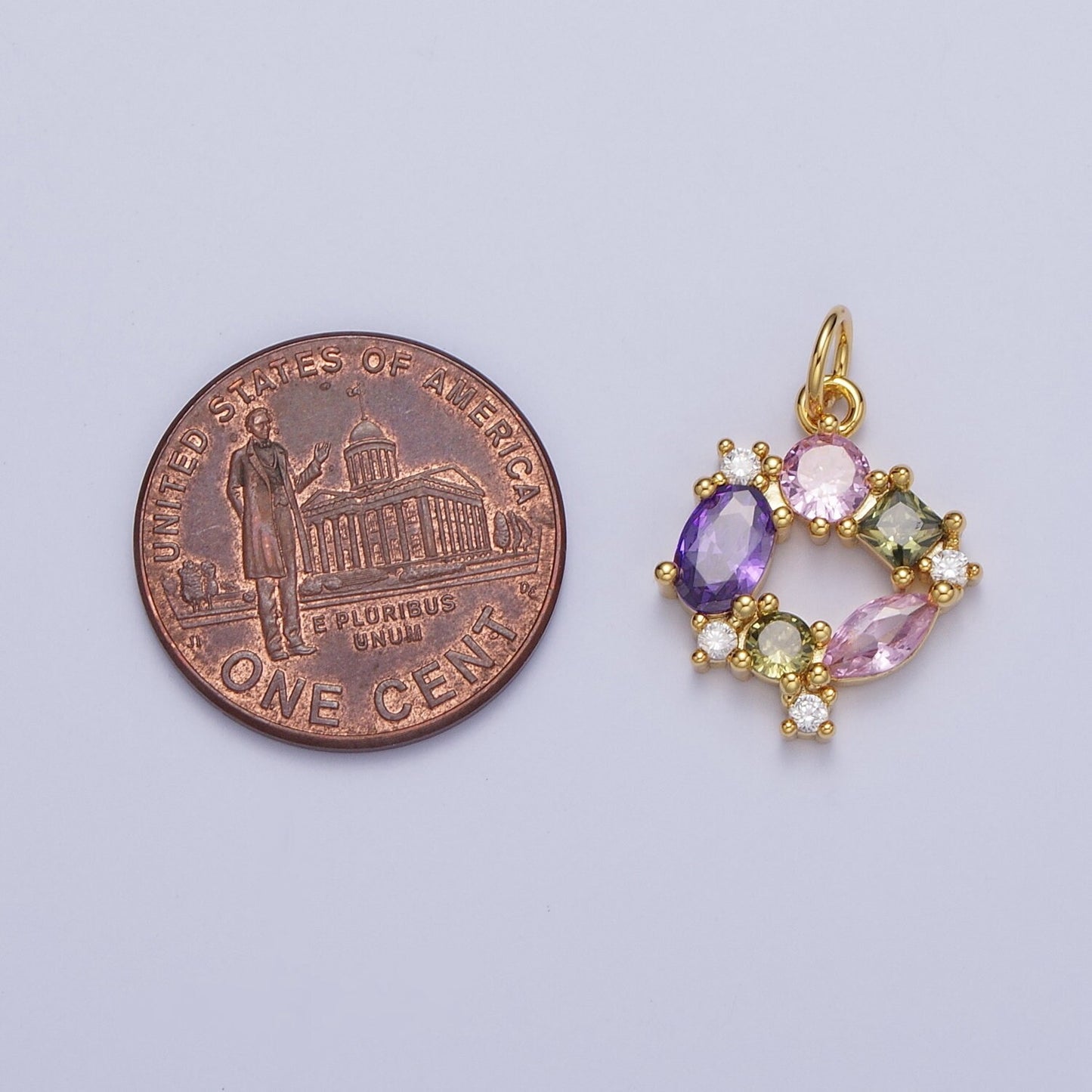 Gold Hollow Centered Round Linked CZ Geometric Ovals Circles Pendant, 24K Gold Plated Micro Pave CZ Crystals Linked Charm | C-863