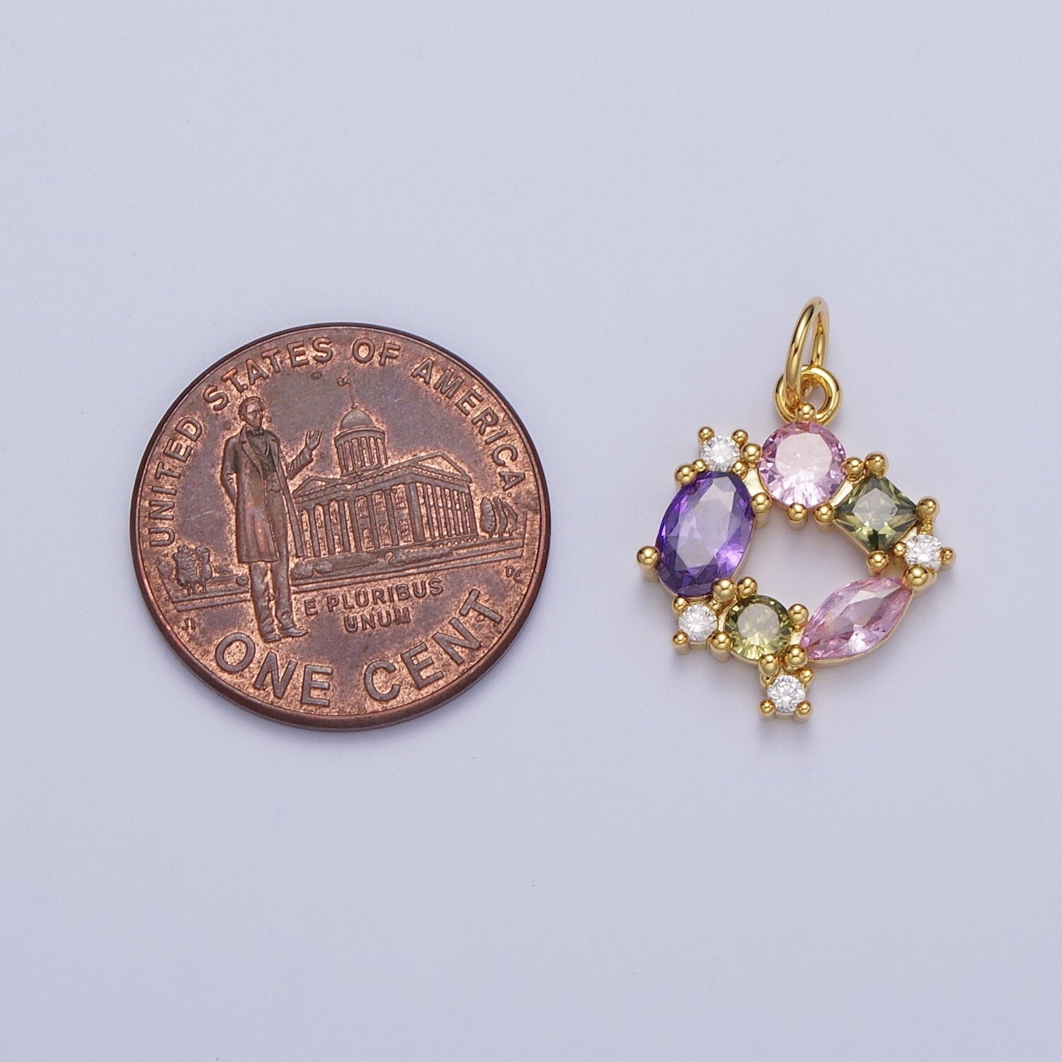 Gold Hollow Centered Round Linked CZ Geometric Ovals Circles Pendant, 24K Gold Plated Micro Pave CZ Crystals Linked Charm | C-863