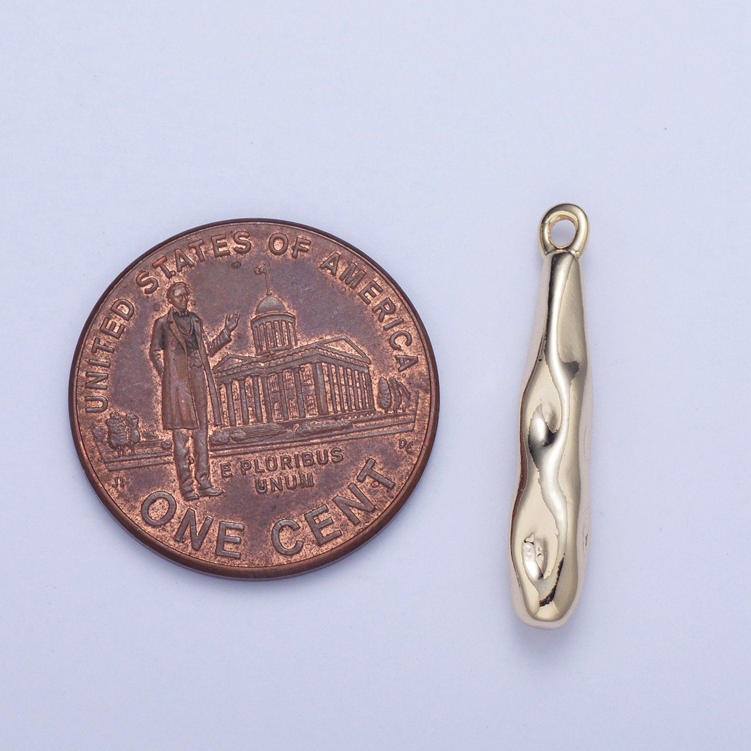 Long Abstract Dented Cave Man Sticks Pendant, Gold Silver Plated Dented Sticks Charm for Jewelry Making | X-700, X-701