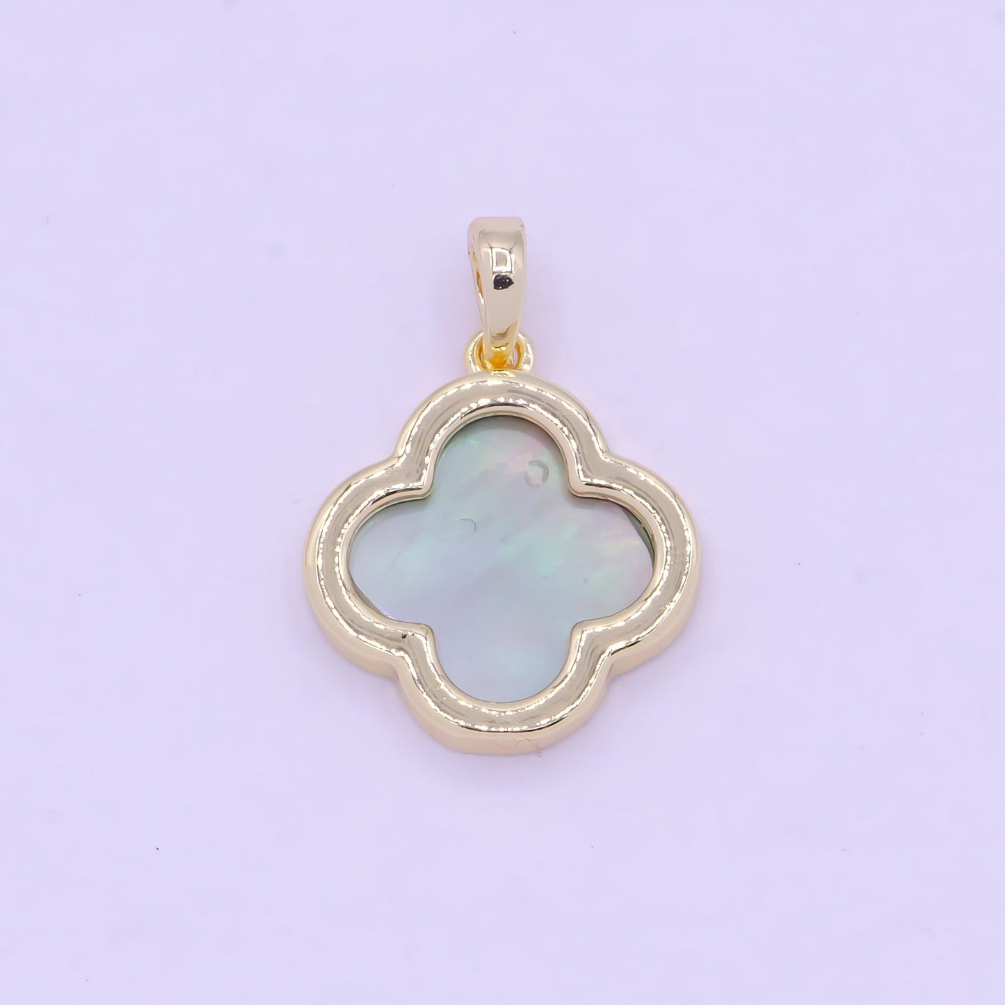Gold Abalone Four Leaf Clover Lucky Flower Pendant, 14K Gold Plated Floral Florette Emblem Charm | X-460