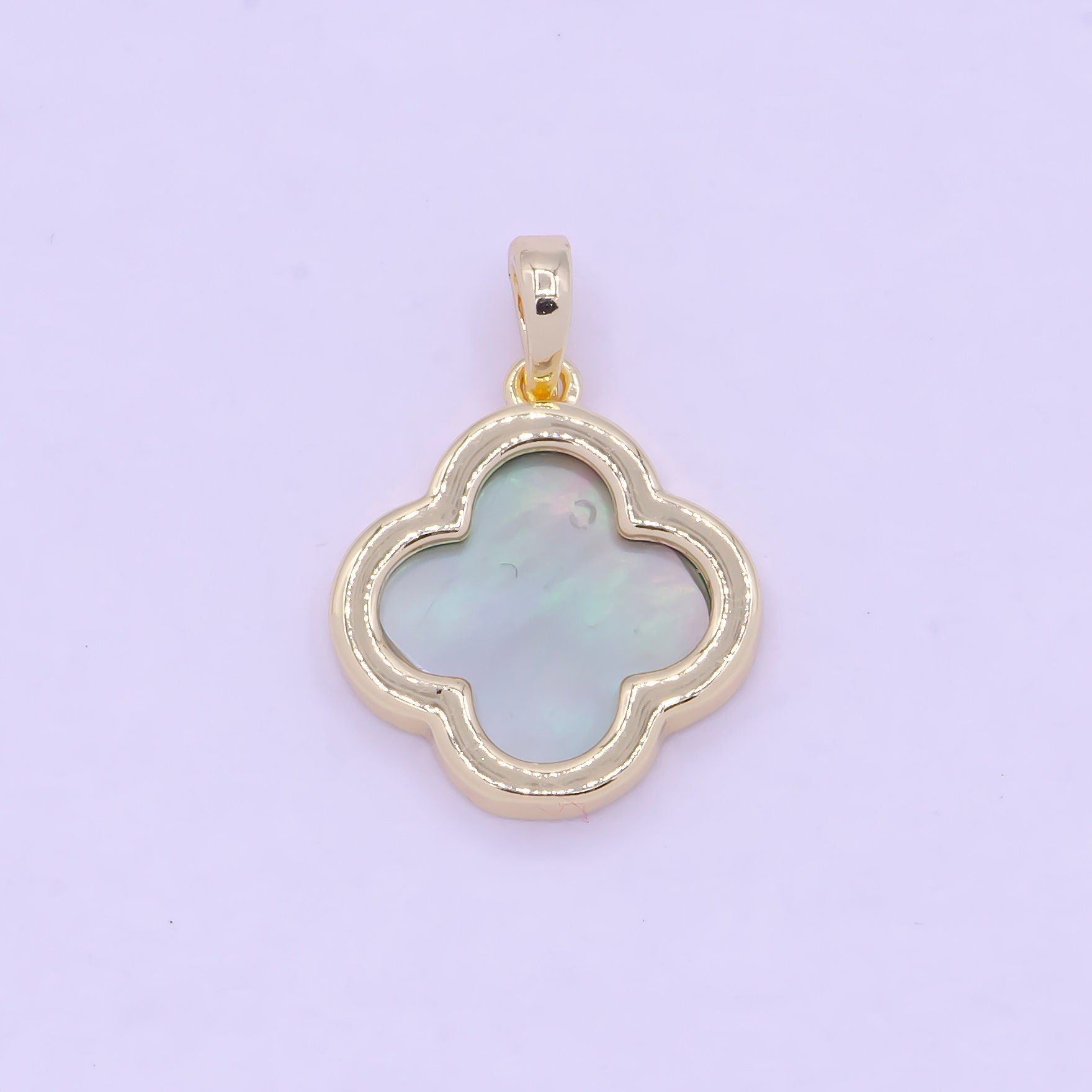 Gold Abalone Four Leaf Clover Lucky Flower Pendant, 14K Gold Plated Floral Florette Emblem Charm | X-460