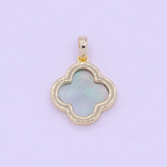 Gold Abalone Four Leaf Clover Lucky Flower Pendant, 14K Gold Plated Floral Florette Emblem Charm | X-460