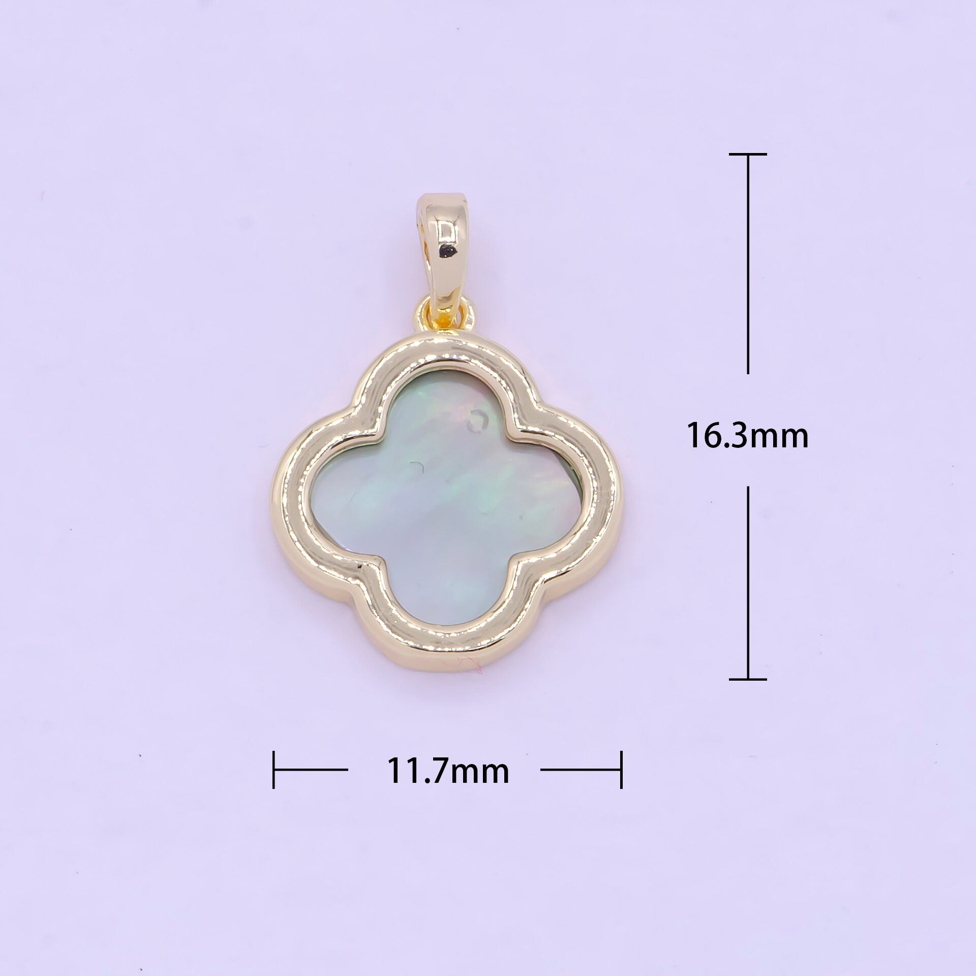 Gold Abalone Four Leaf Clover Lucky Flower Pendant, 14K Gold Plated Floral Florette Emblem Charm | X-460