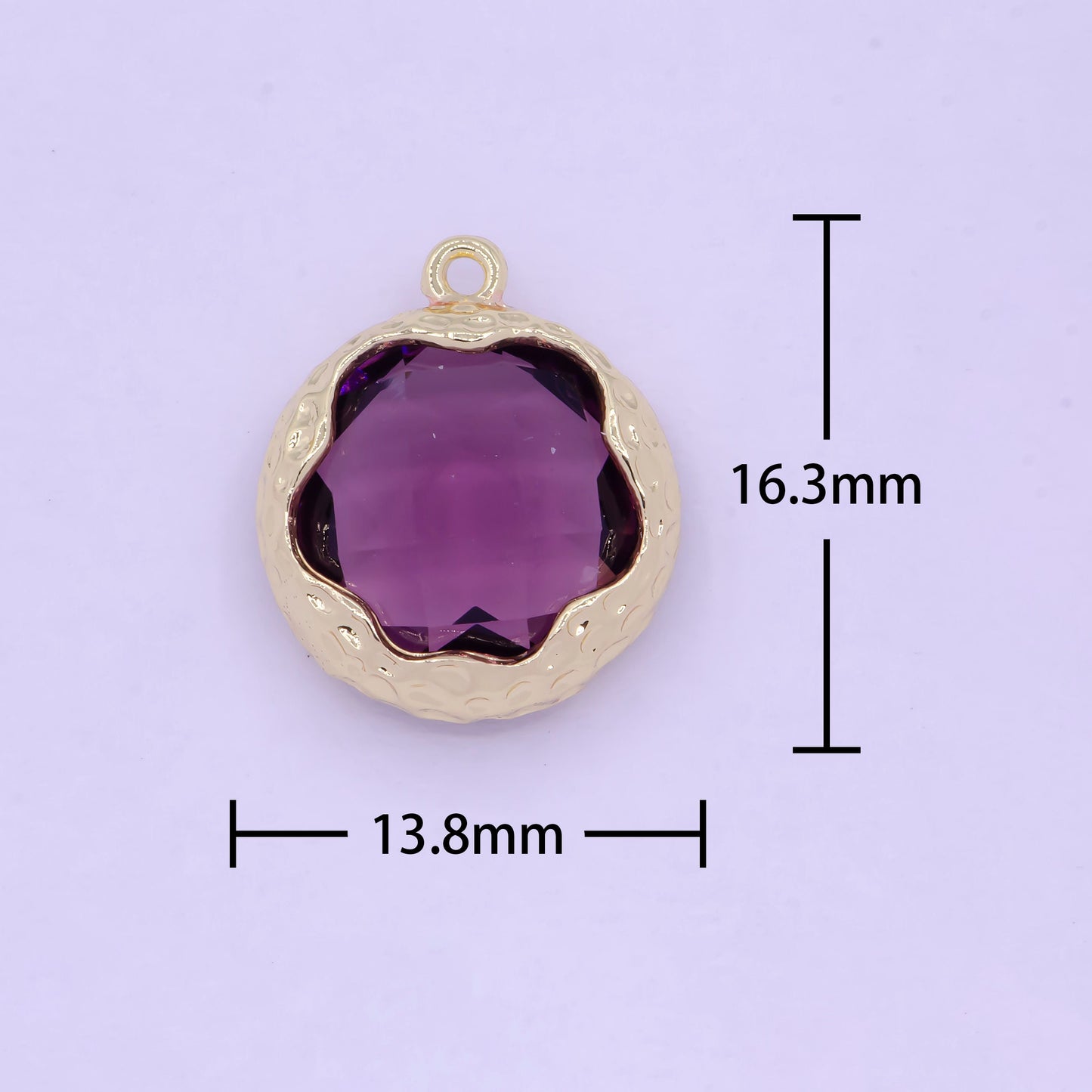 Gold Floral Outline with Deep Royal Purple CZ Pendant, 14K Gold Plated Dark Purple Flower Florette Outline Round Circle Charm | AG-079