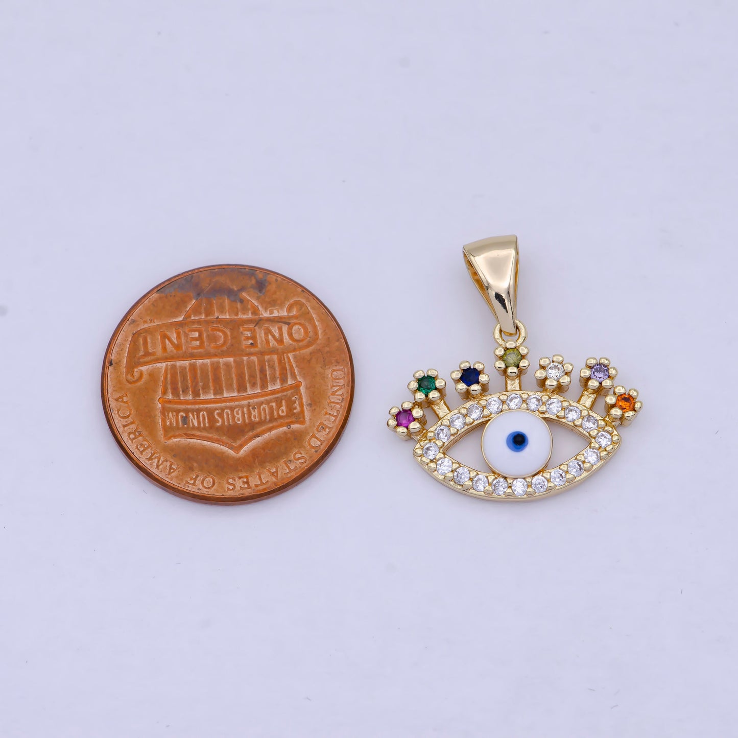 Gold Evil Eye Pendant, 16K Gold Filled Colorful Multicolor Micro Paved CZ Eye of Ra Protection Charm | X-463