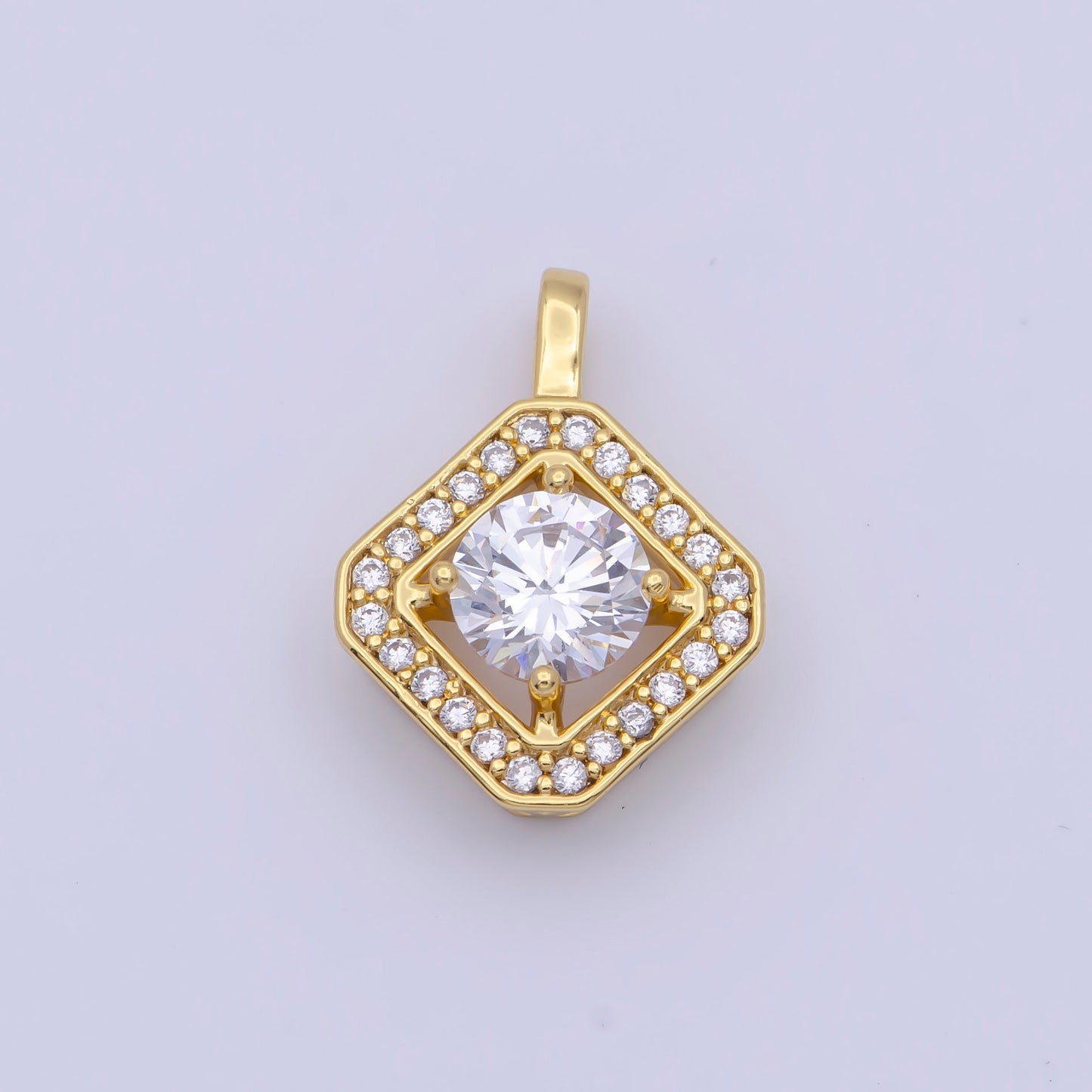 Gold Rhombus Diamond Micro Pave CZ Stones Pendant, 24K Gold Plated Dainty Micro Pave Diamond Charm for Necklace Bracelet Earring | X-499