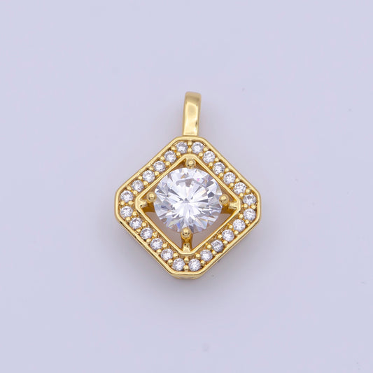 Gold Rhombus Diamond Micro Pave CZ Stones Pendant, 24K Gold Plated Dainty Micro Pave Diamond Charm for Necklace Bracelet Earring | X-499