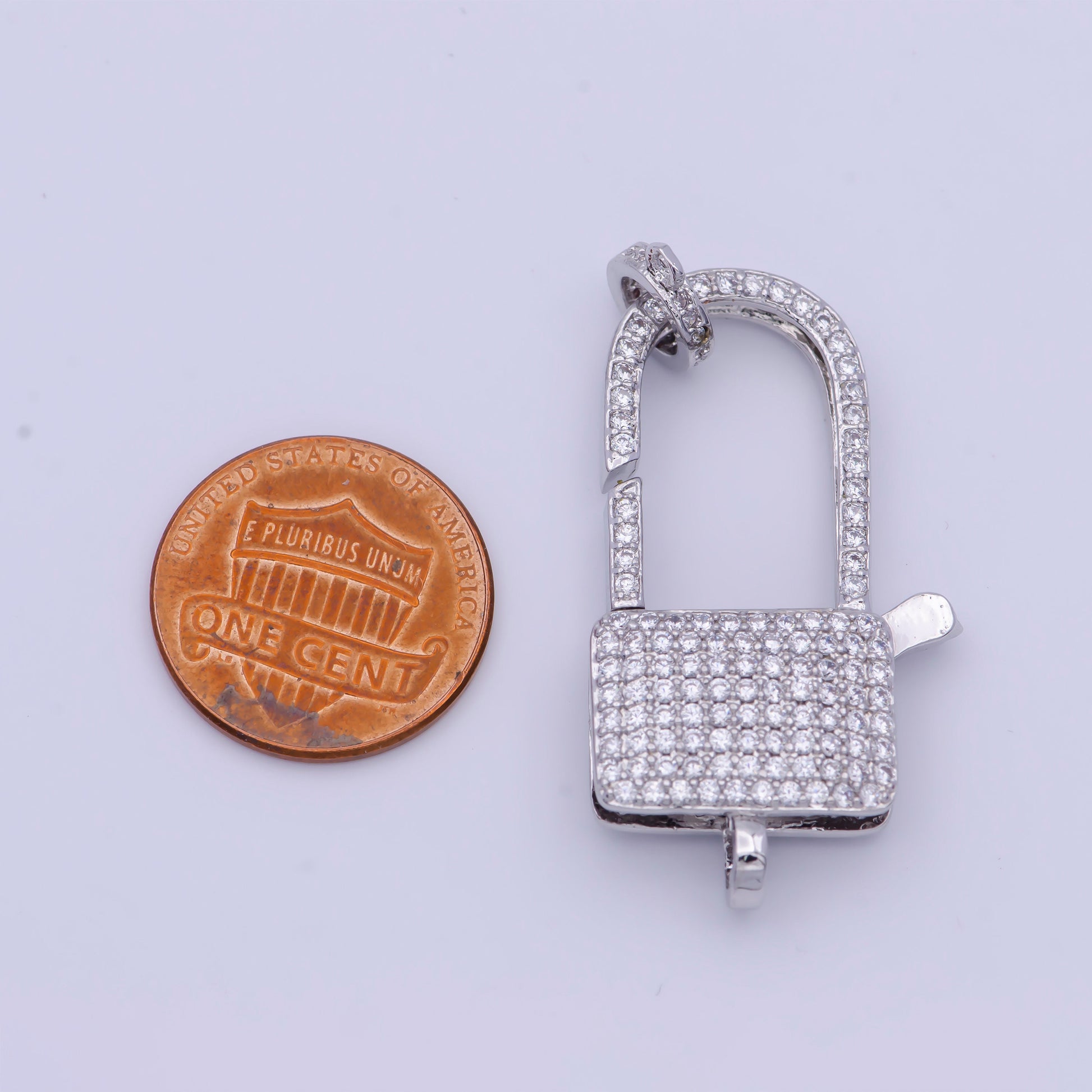 Silver CZ Padlock Clasp, 2 Sizes White Gold Filled Clear Micro Pave CZ Pad Lock Spring Push Gate Clasp for Jewelry Components | L-910, L-911