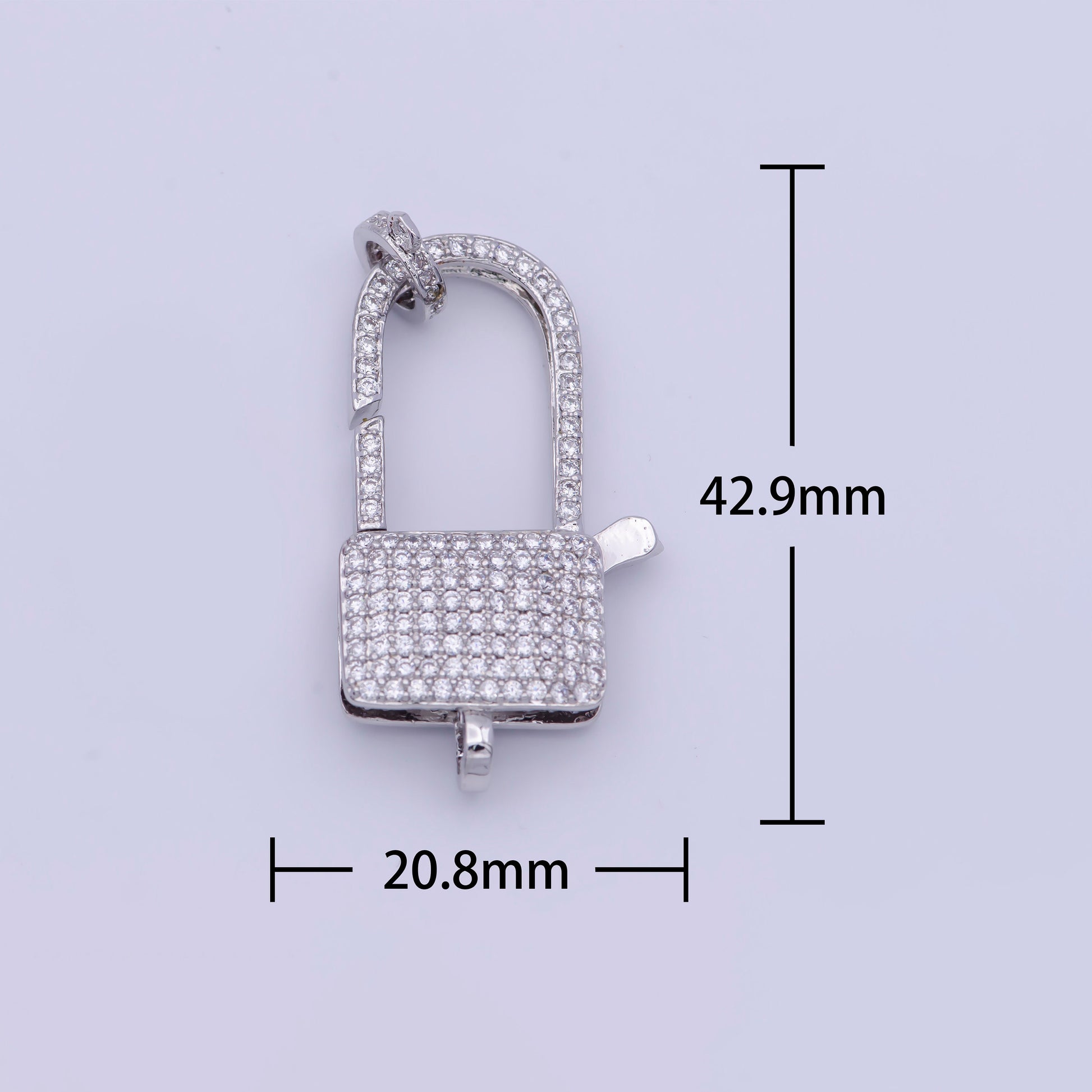 Silver CZ Padlock Clasp, 2 Sizes White Gold Filled Clear Micro Pave CZ Pad Lock Spring Push Gate Clasp for Jewelry Components | L-910, L-911