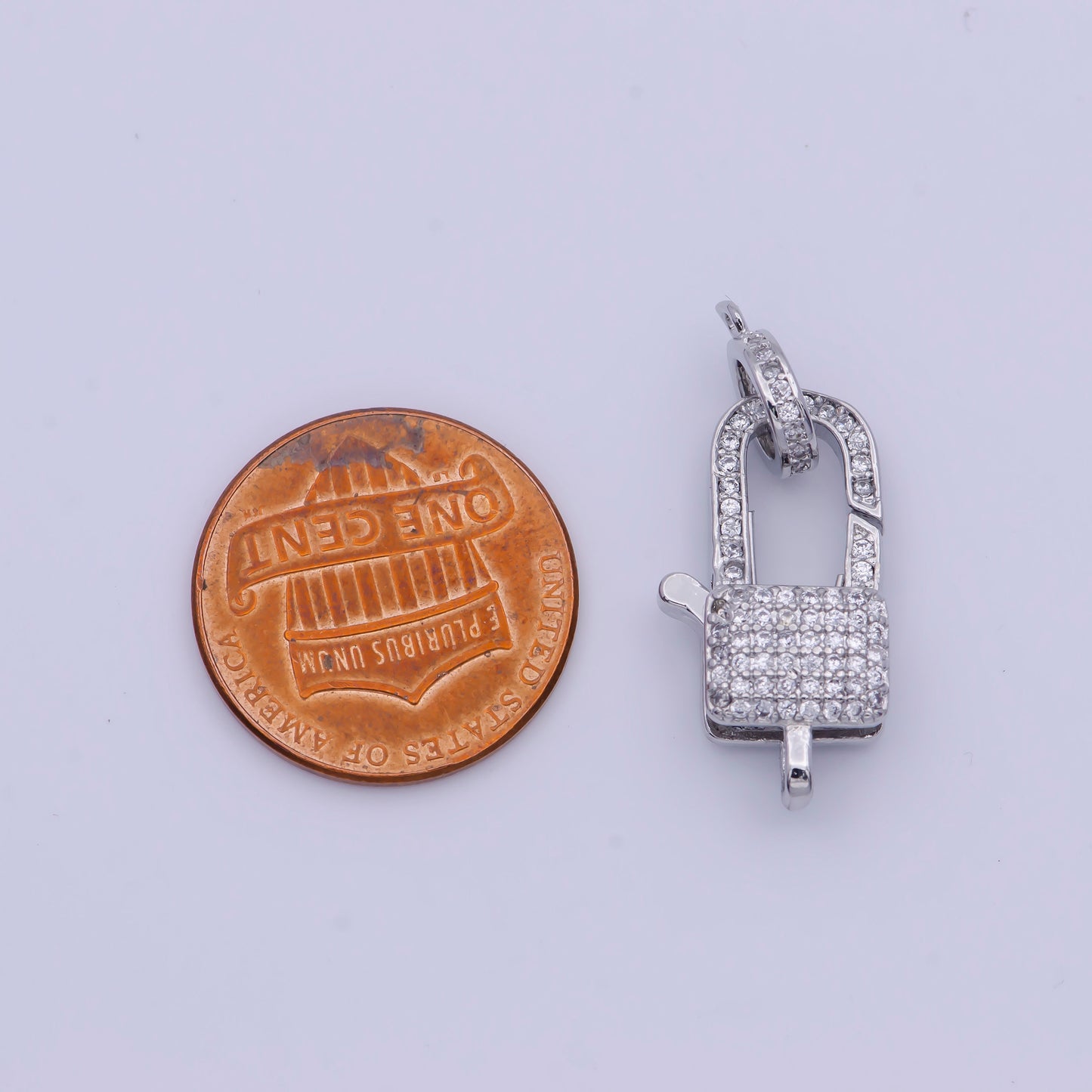 Silver CZ Padlock Clasp, 2 Sizes White Gold Filled Clear Micro Pave CZ Pad Lock Spring Push Gate Clasp for Jewelry Components | L-910, L-911