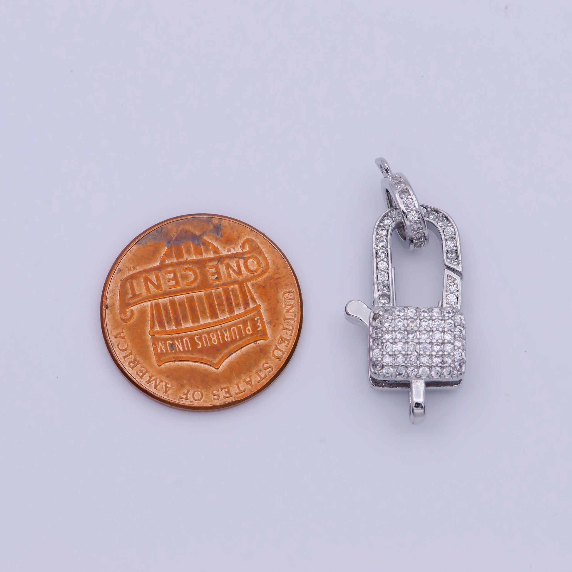 Silver CZ Padlock Clasp, 2 Sizes White Gold Filled Clear Micro Pave CZ Pad Lock Spring Push Gate Clasp for Jewelry Components | L-910, L-911