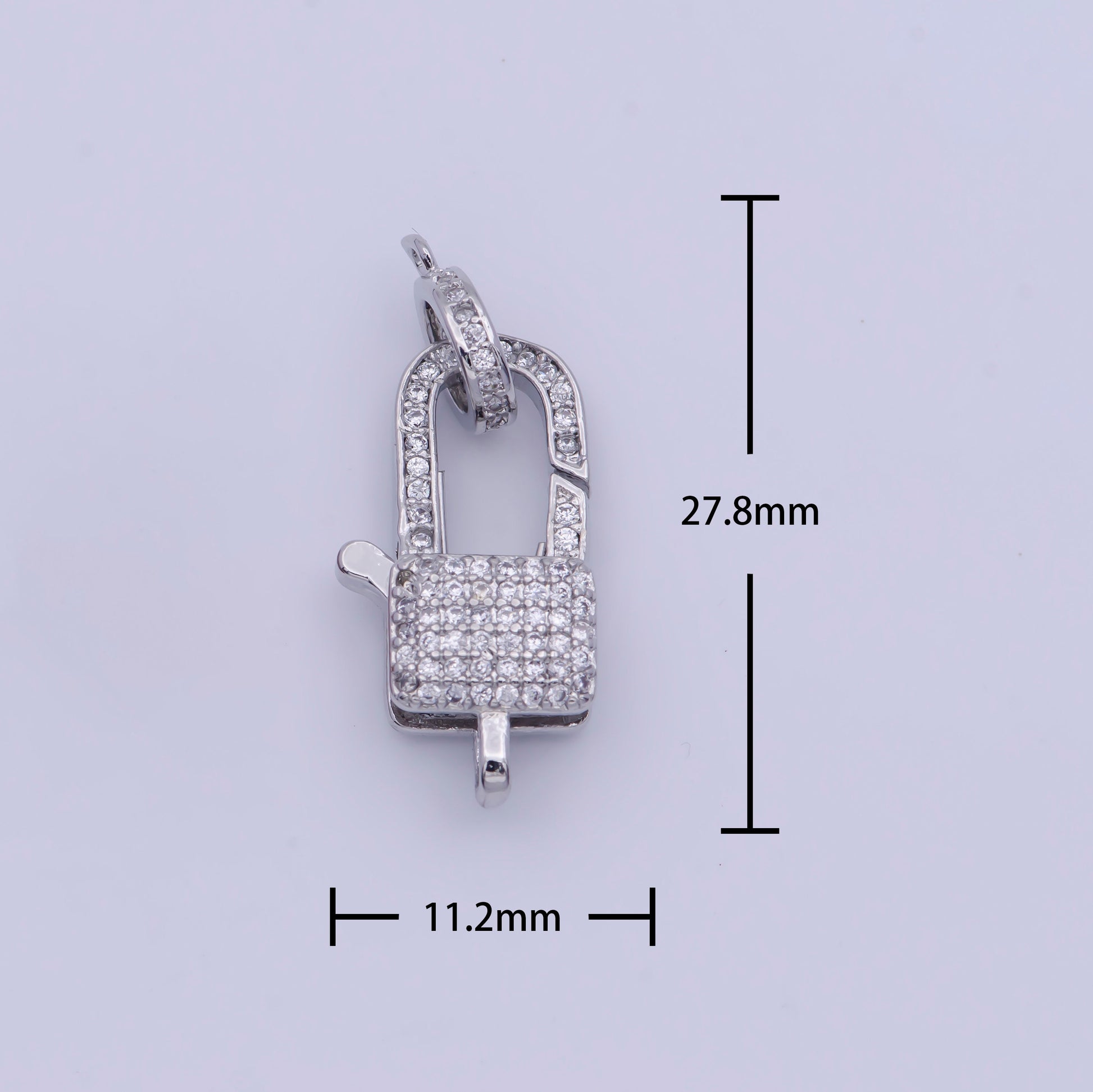 Silver CZ Padlock Clasp, 2 Sizes White Gold Filled Clear Micro Pave CZ Pad Lock Spring Push Gate Clasp for Jewelry Components | L-910, L-911