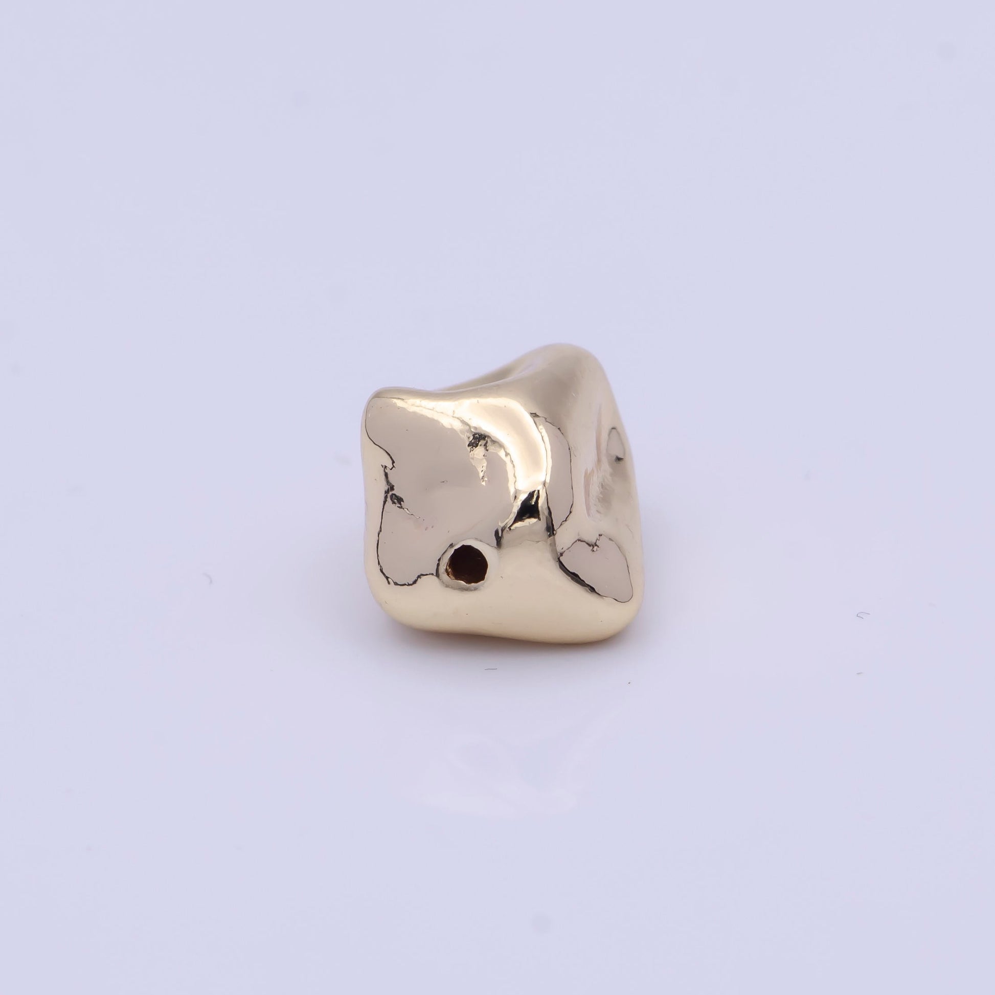 Tiny Abstract Dented Geometric 13.7mm x 10.4mm Bead Spacer, 14K Gold Plated Crushed Abstract Bead Spacer for DIY Jewelry Making | B-118
