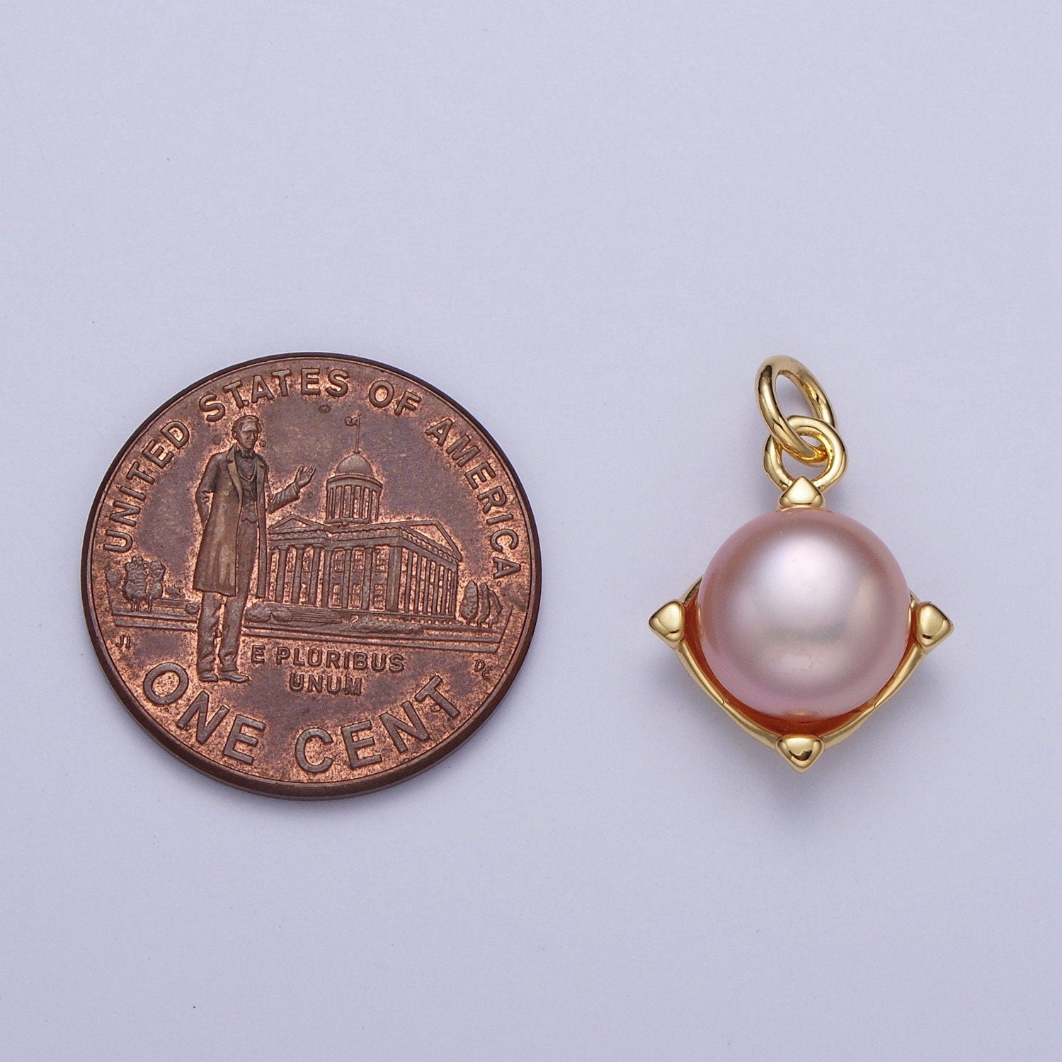 Dainty Purple White Round Pearl Diamond Cut Pendant, 24K Gold Filled Rhombus Round Mother of Pearl Charm | N-646