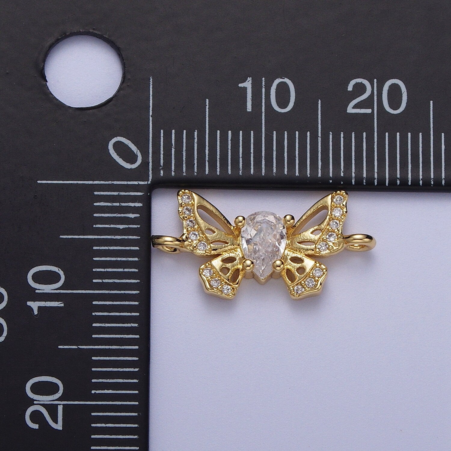 Dainty Gold Marquise CZ Butterfly Charm Connector, 24K Gold Plated Micro Paved Clear CZ Mariposa Butterflies Charm Connector | F-315