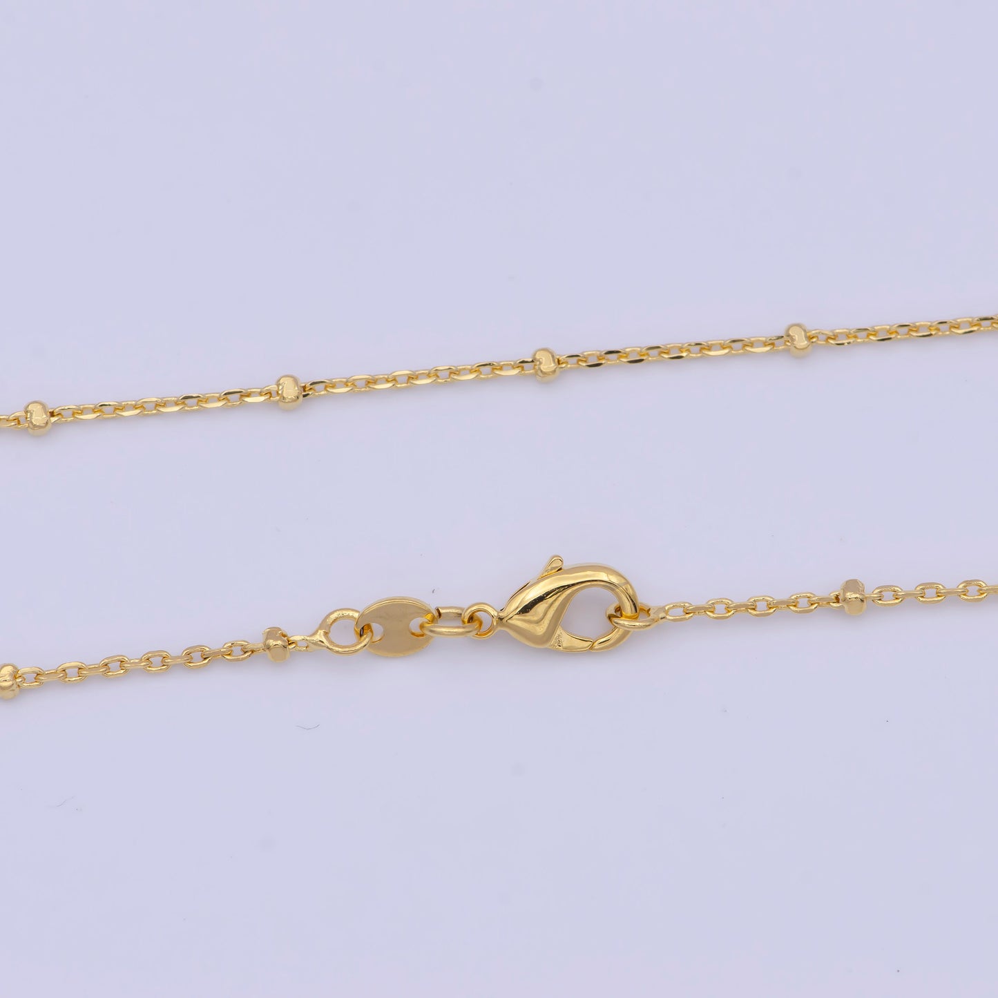 1.2mm Gold Satellite Cable Chain Necklace, 24K Gold Plated 18.0" w. 1.5mm Beads Satellite Cable Link Ready to Wear Necklace | WA-1121