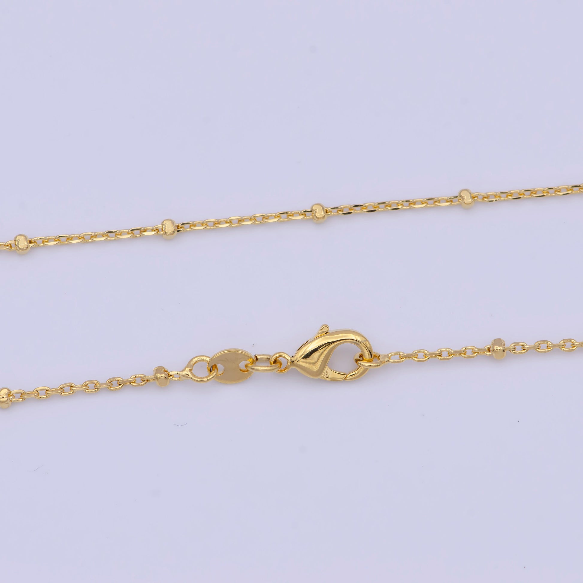 1.2mm Gold Satellite Cable Chain Necklace, 24K Gold Plated 18.0" w. 1.5mm Beads Satellite Cable Link Ready to Wear Necklace | WA-1121