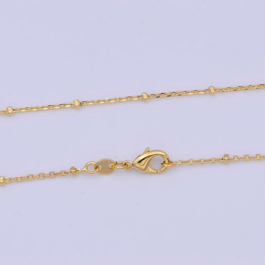 1.2mm Gold Satellite Cable Chain Necklace, 24K Gold Plated 18.0" w. 1.5mm Beads Satellite Cable Link Ready to Wear Necklace | WA-1121