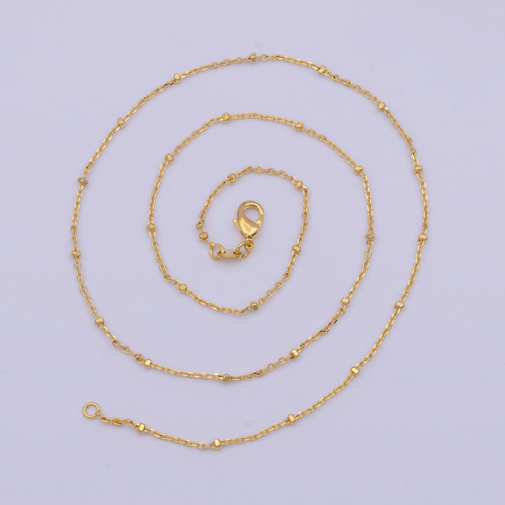 1.2mm Gold Satellite Cable Chain Necklace, 24K Gold Plated 18.0" w. 1.5mm Beads Satellite Cable Link Ready to Wear Necklace | WA-1121